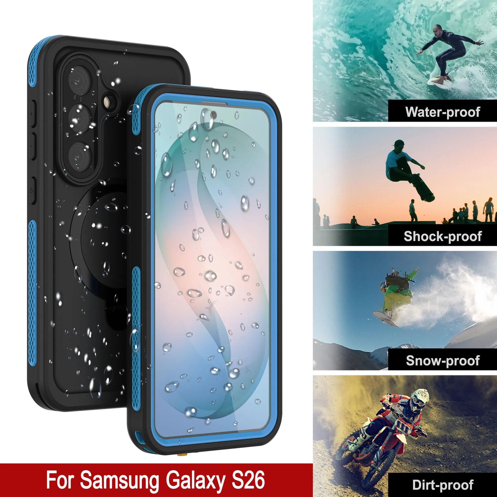Galaxy S26 Waterproof Case [Kickstud 2.0 Series] Protective IP68 Cover W/Screen Protector & Kickstand [Blue]