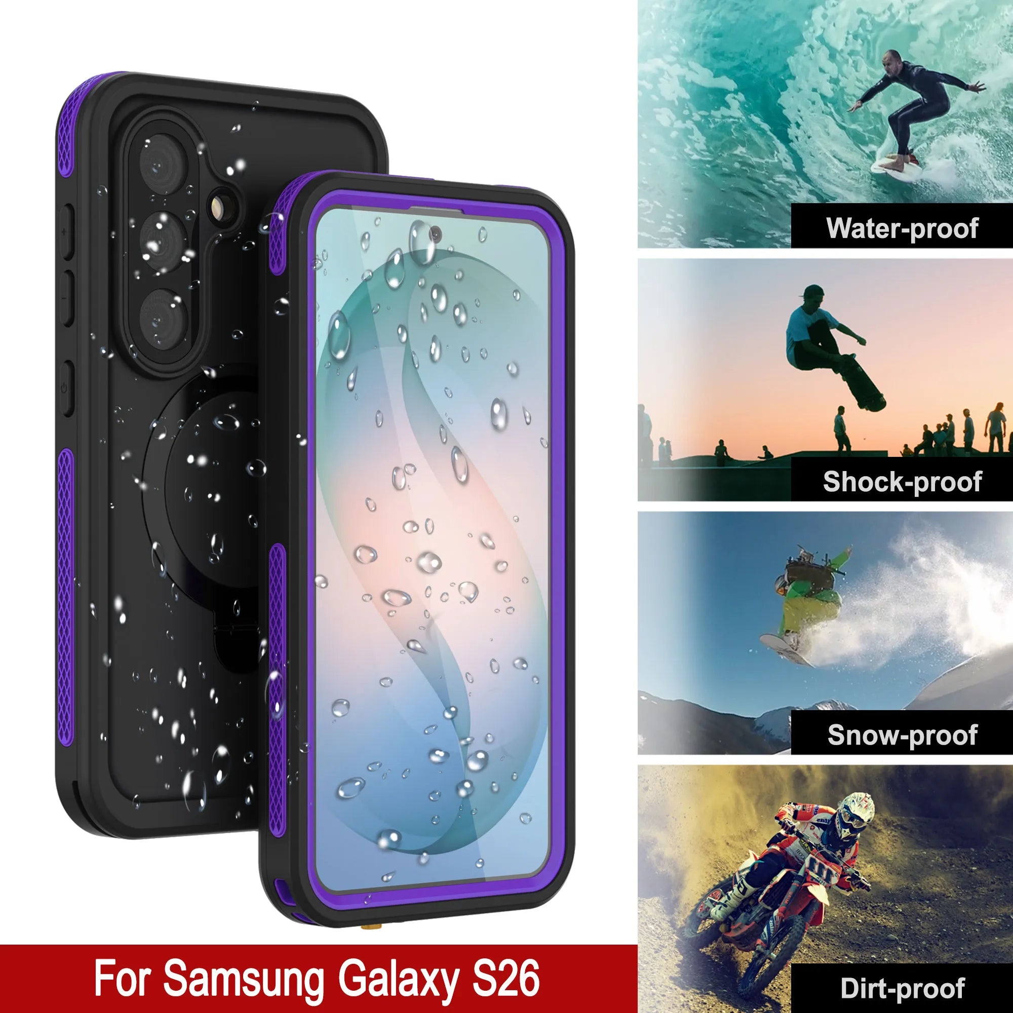 Galaxy S26 Waterproof Case [Kickstud 2.0 Series] Protective IP68 Cover W/Screen Protector & Kickstand [Purple]