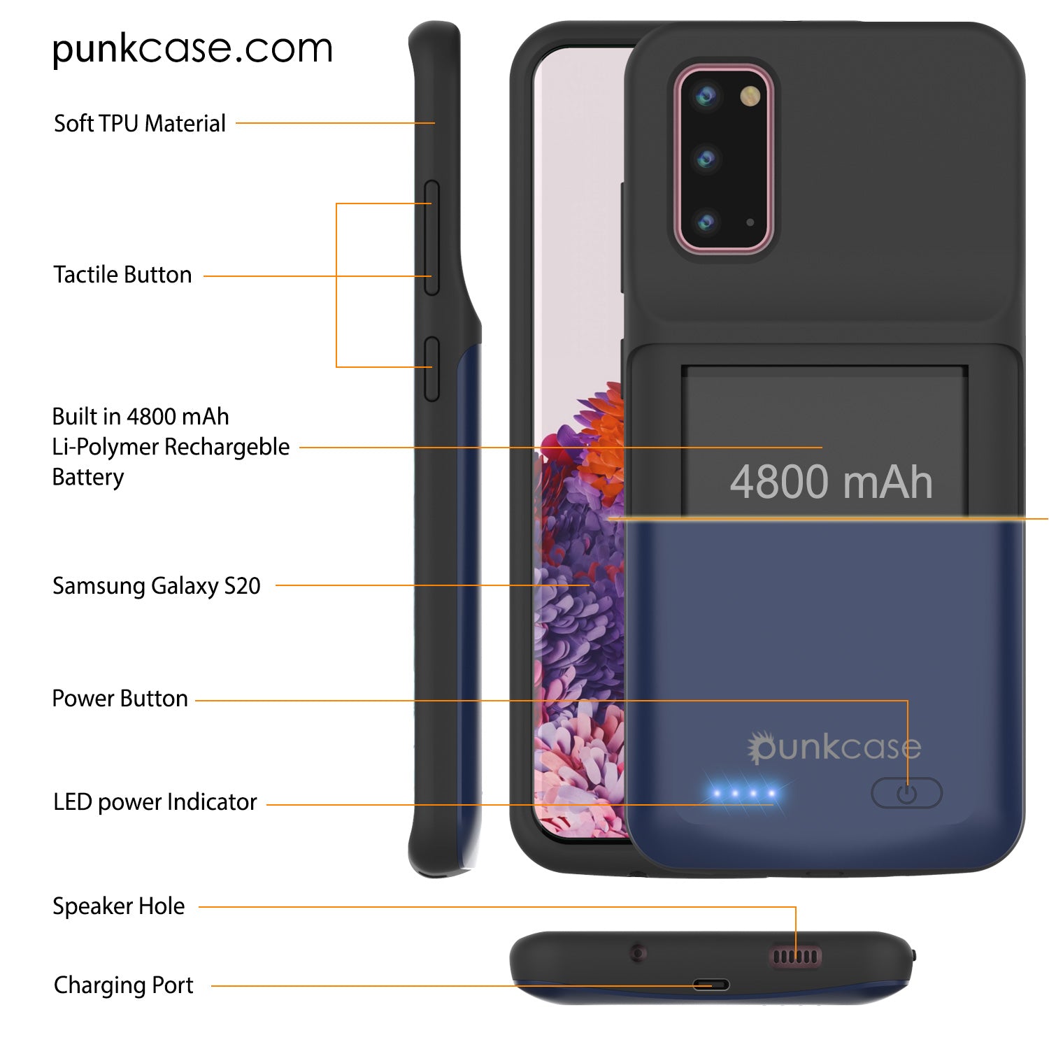 PunkJuice S20 Battery Case All Blue - Fast Charging Power Juice Bank with 4800mAh