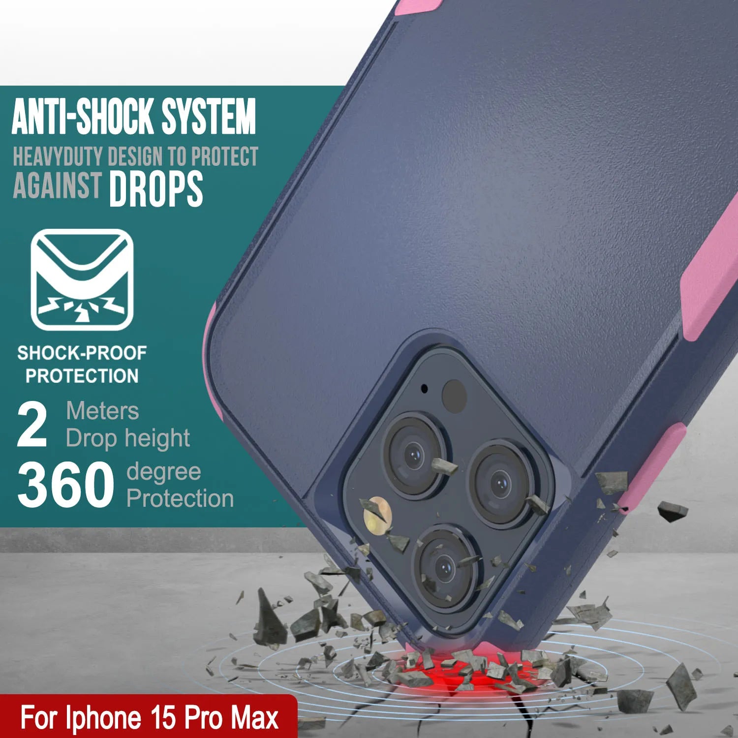 Punkcase for iPhone 15 Pro Max Belt Clip Multilayer Holster Case [Patron Series] [Navy Pink]