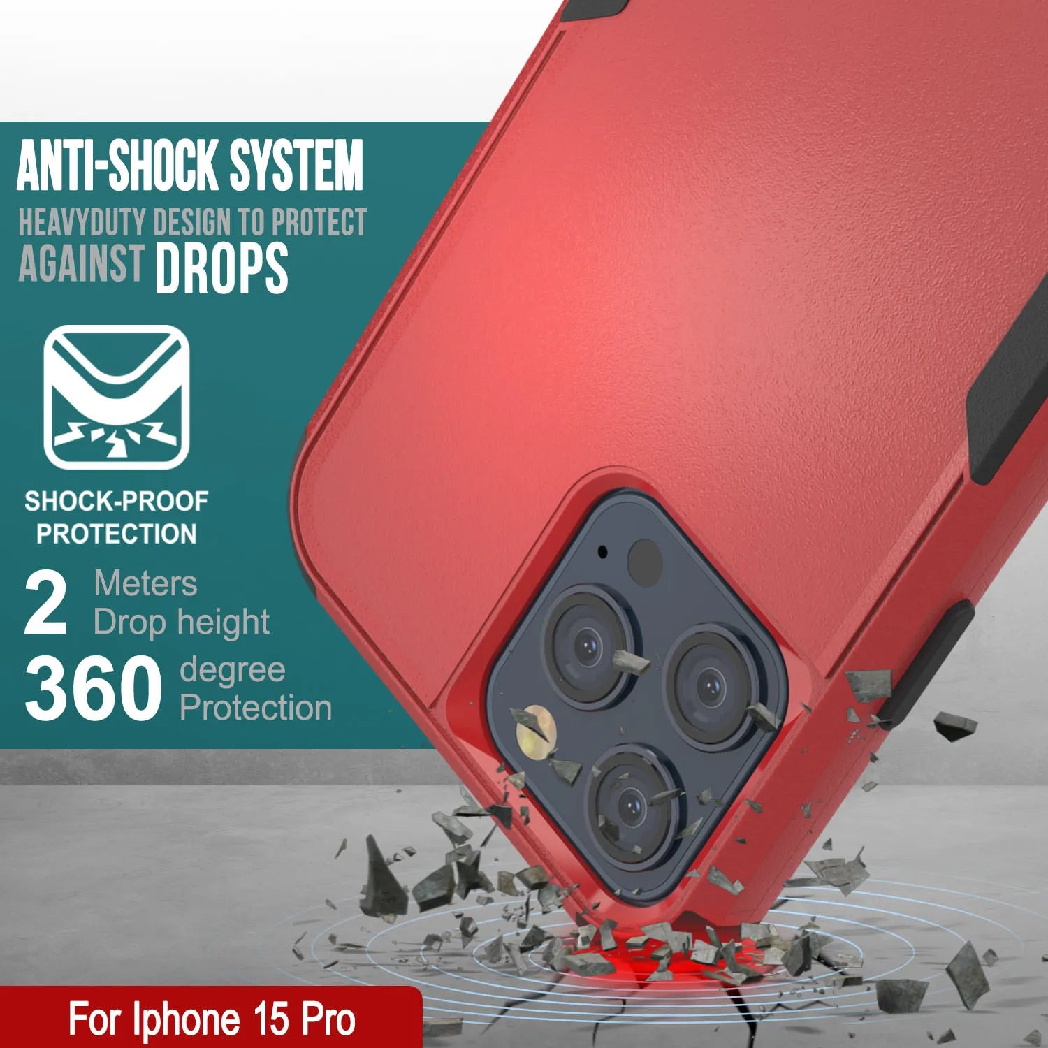 Punkcase for iPhone 15 Pro Belt Clip Multilayer Holster Case [Patron Series] [Red-Black]