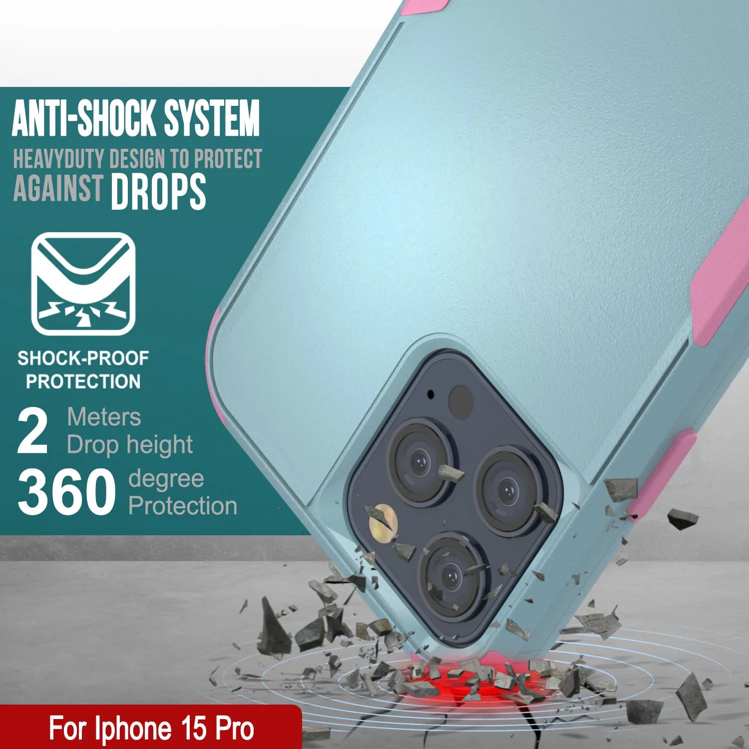 Punkcase for iPhone 15 Pro Belt Clip Multilayer Holster Case [Patron Series] [Mint-Pink]