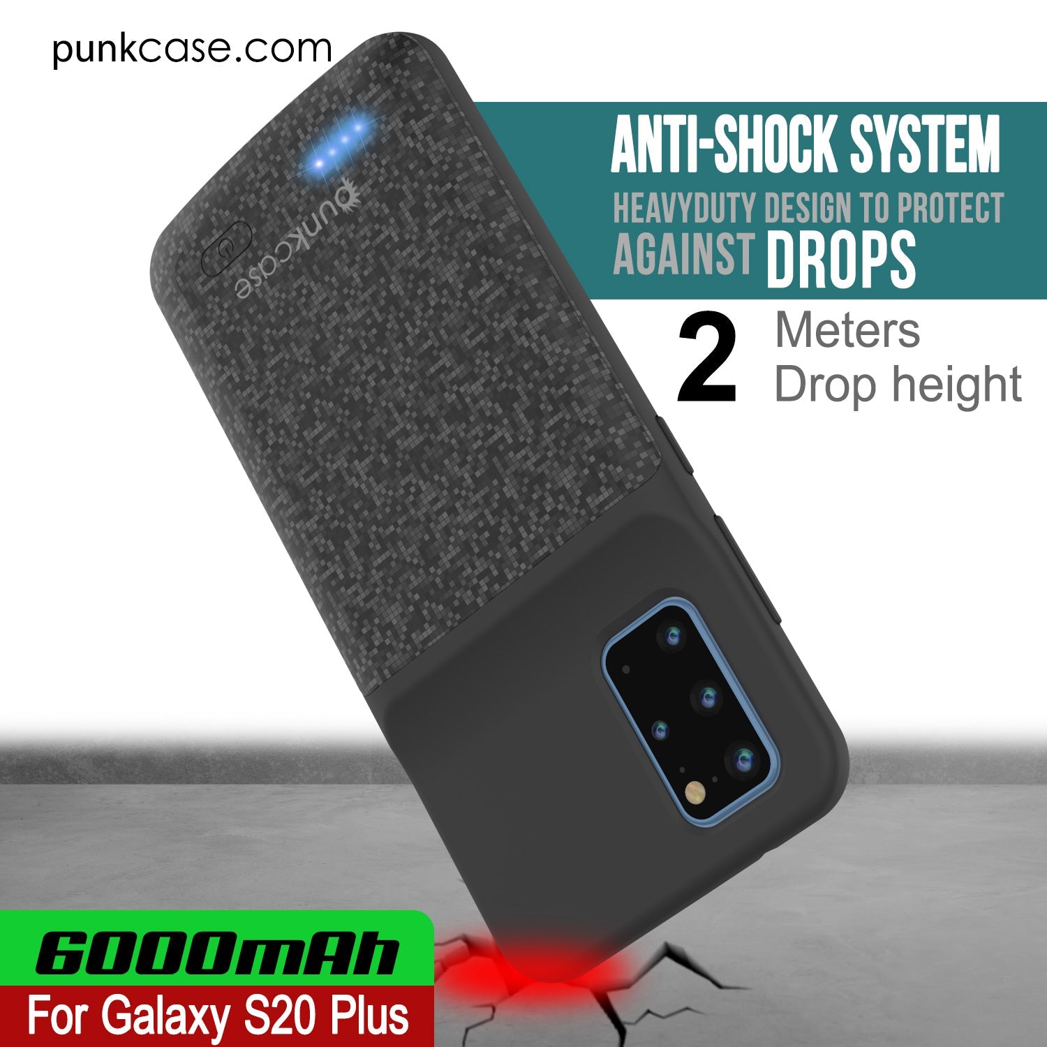 PunkJuice S20+ Plus Battery Case Patterned Black - Fast Charging Power Juice Bank with 6000mAh