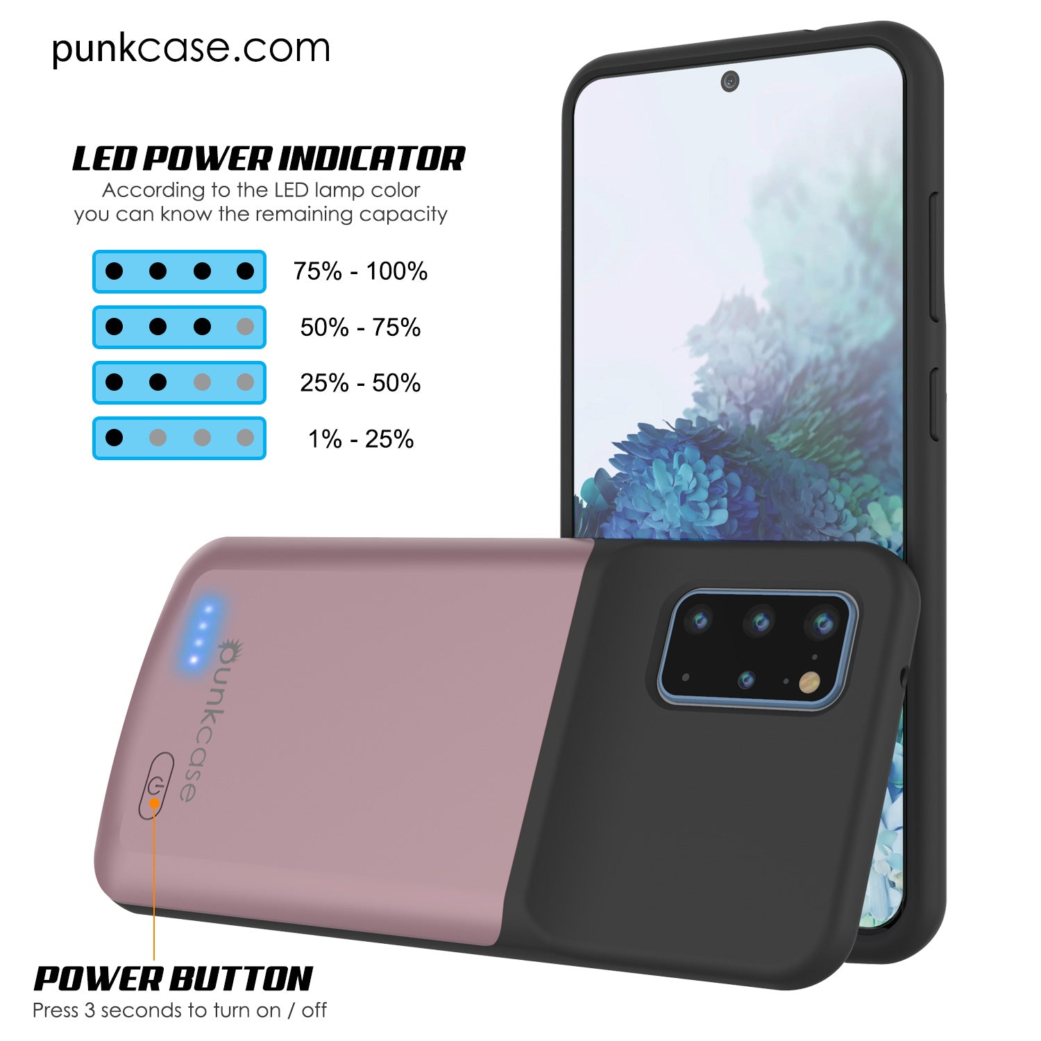 PunkJuice S20+ Plus Battery Case Rose - Fast Charging Power Juice Bank with 6000mAh