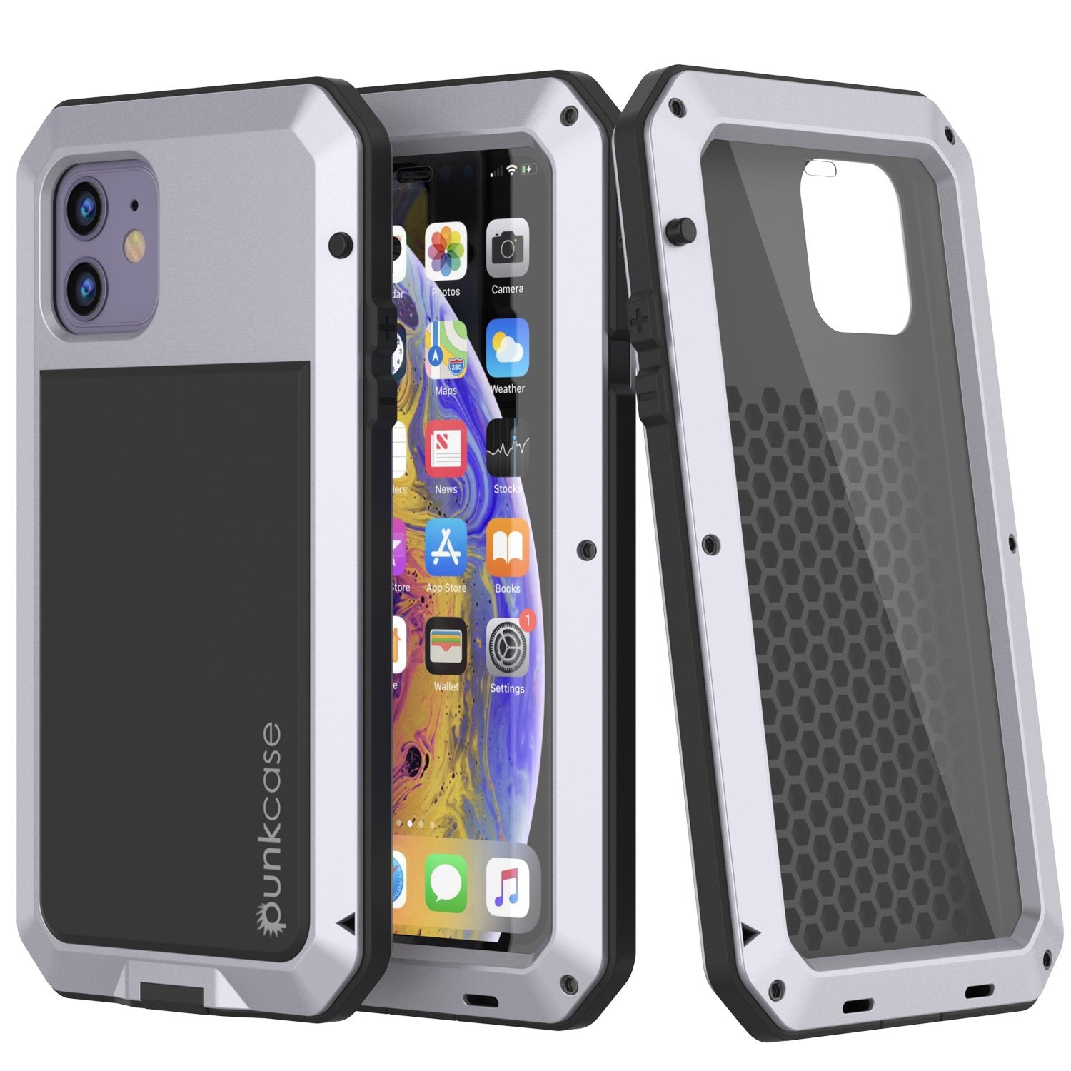 iPhone 11 Metal Case, Heavy Duty Military Grade Armor Cover [shock proof] Full Body Hard [Silver]
