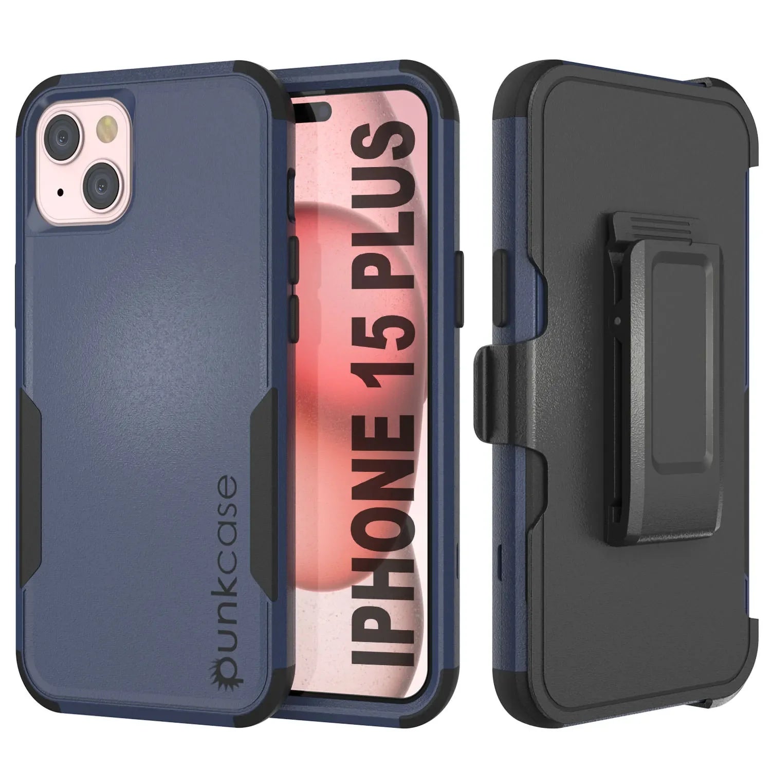 Punkcase for iPhone 15 Plus Belt Clip Multilayer Holster Case [Patron Series] [Navy Black]