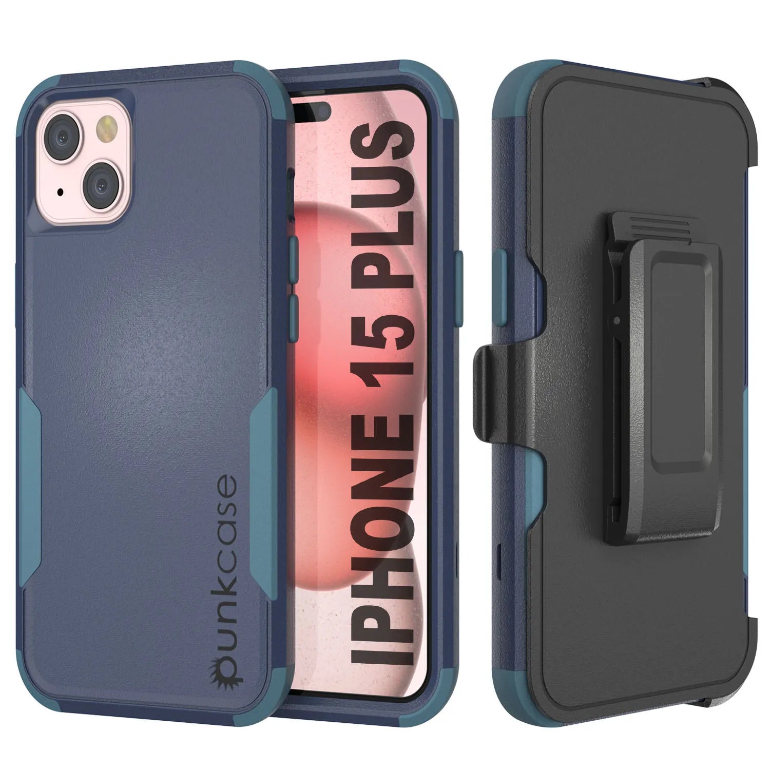 Punkcase for iPhone 15 Plus Belt Clip Multilayer Holster Case [Patron Series] [Navy Blue]