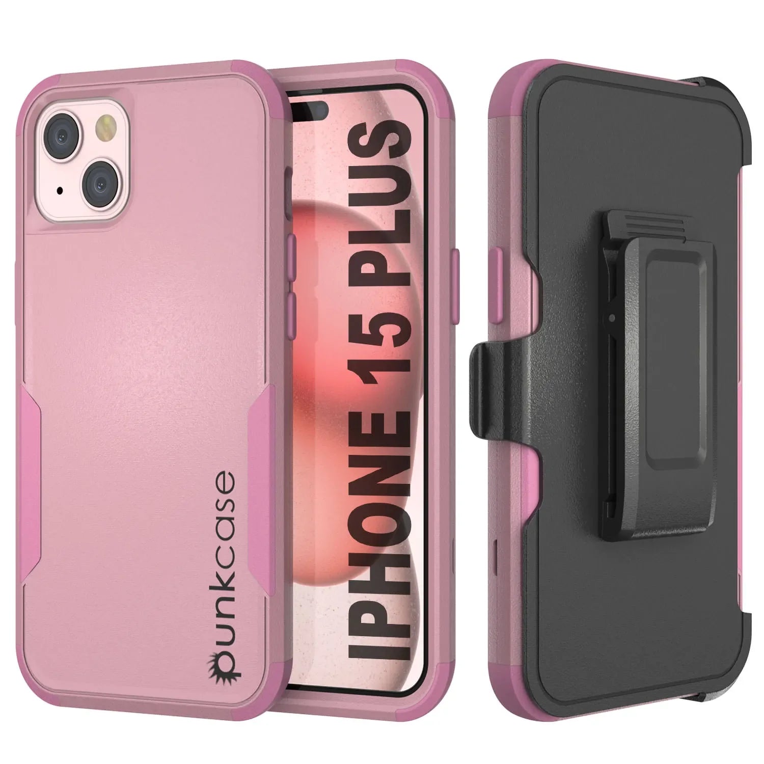 Punkcase for iPhone 15 Plus Belt Clip Multilayer Holster Case [Patron Series] [Pink]