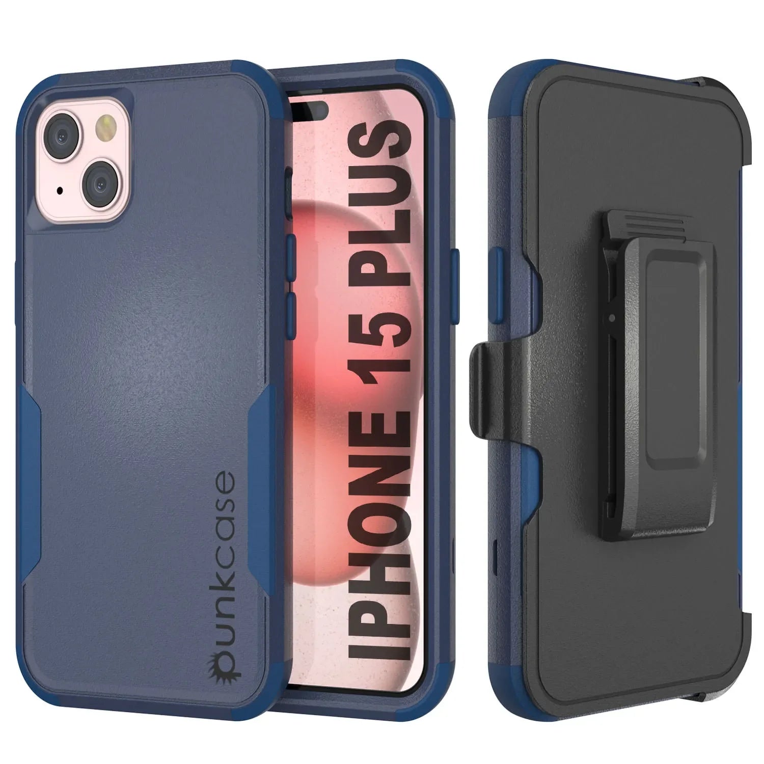 Punkcase for iPhone 15 Plus Belt Clip Multilayer Holster Case [Patron Series] [Navy]