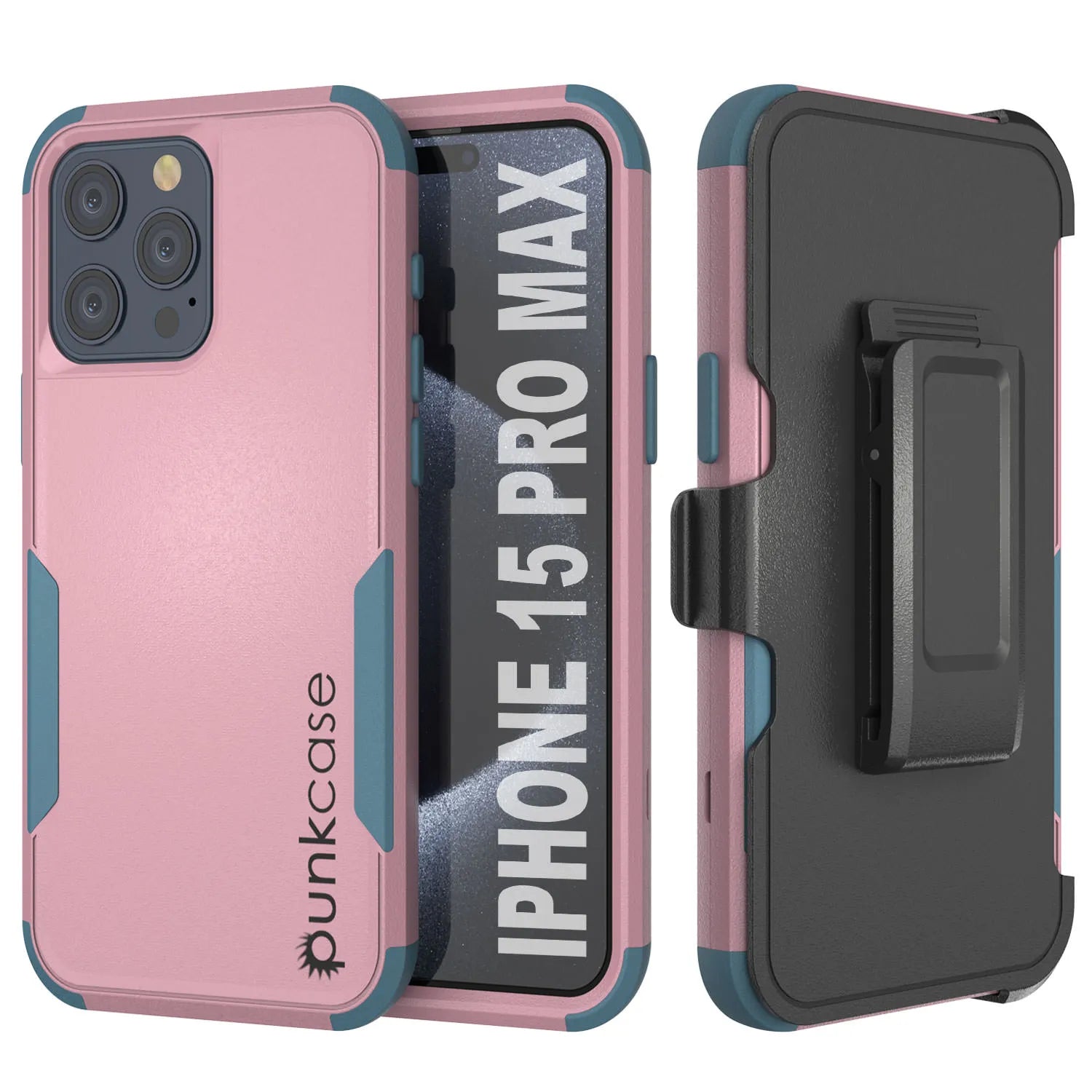 Punkcase for iPhone 15 Pro Max Belt Clip Multilayer Holster Case [Patron Series] [Pink-Blue]