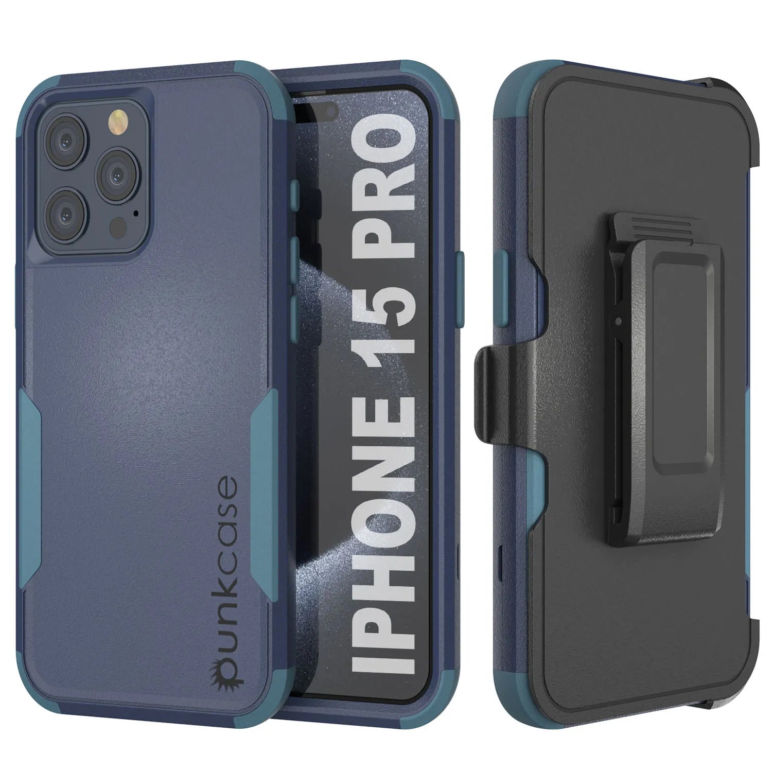 Punkcase for iPhone 15 Pro Belt Clip Multilayer Holster Case [Patron Series] [Navy Blue]