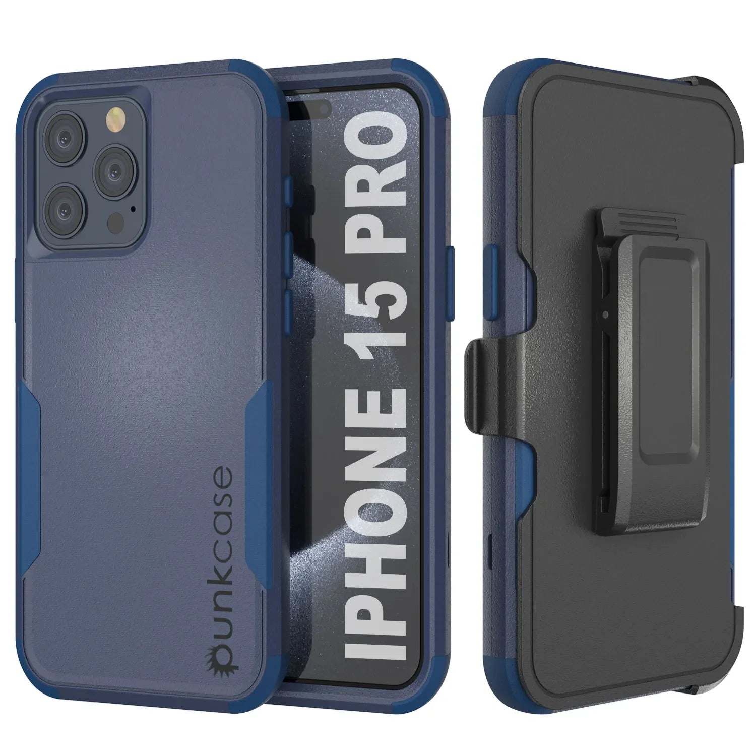Punkcase for iPhone 15 Pro Belt Clip Multilayer Holster Case [Patron Series] [Navy]