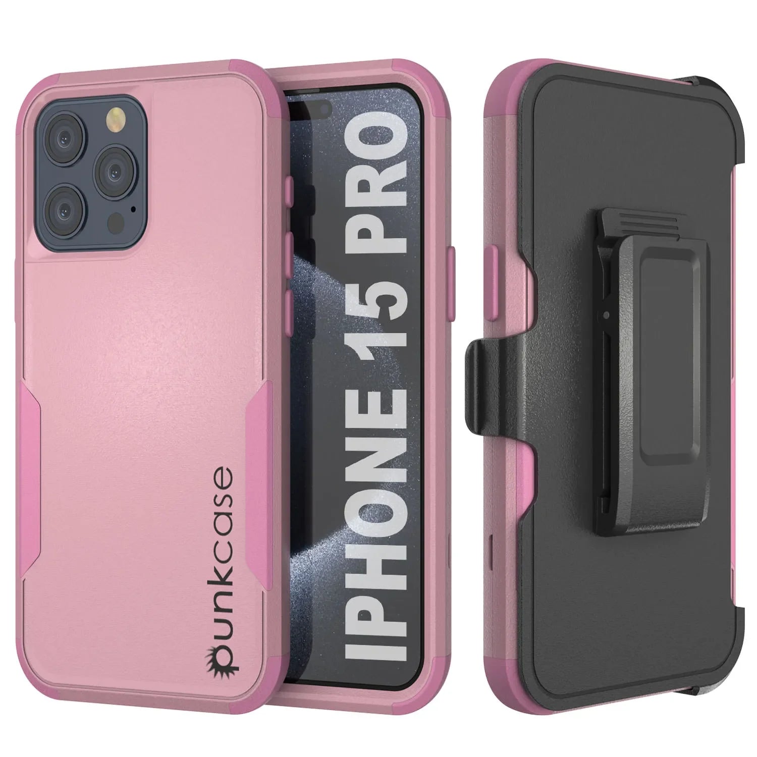 Punkcase for iPhone 15 Pro Belt Clip Multilayer Holster Case [Patron Series] [Pink]