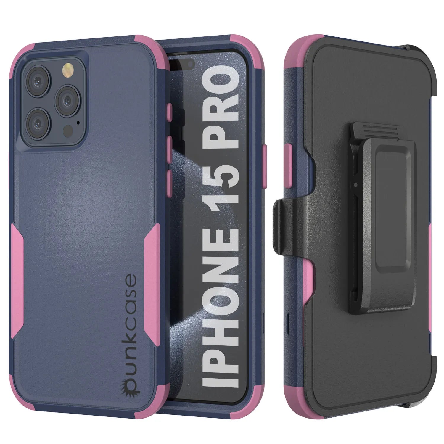 Punkcase for iPhone 15 Pro Belt Clip Multilayer Holster Case [Patron Series] [Navy Pink]