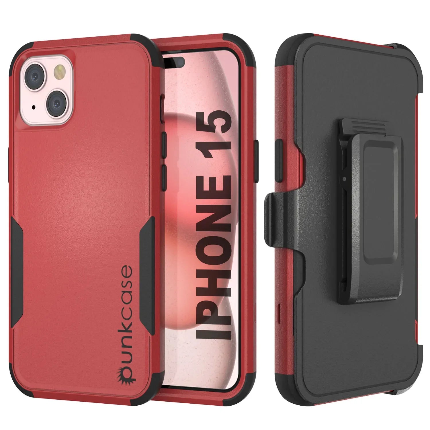 Punkcase for iPhone 15 Belt Clip Multilayer Holster Case [Patron Series] [Red-Black]