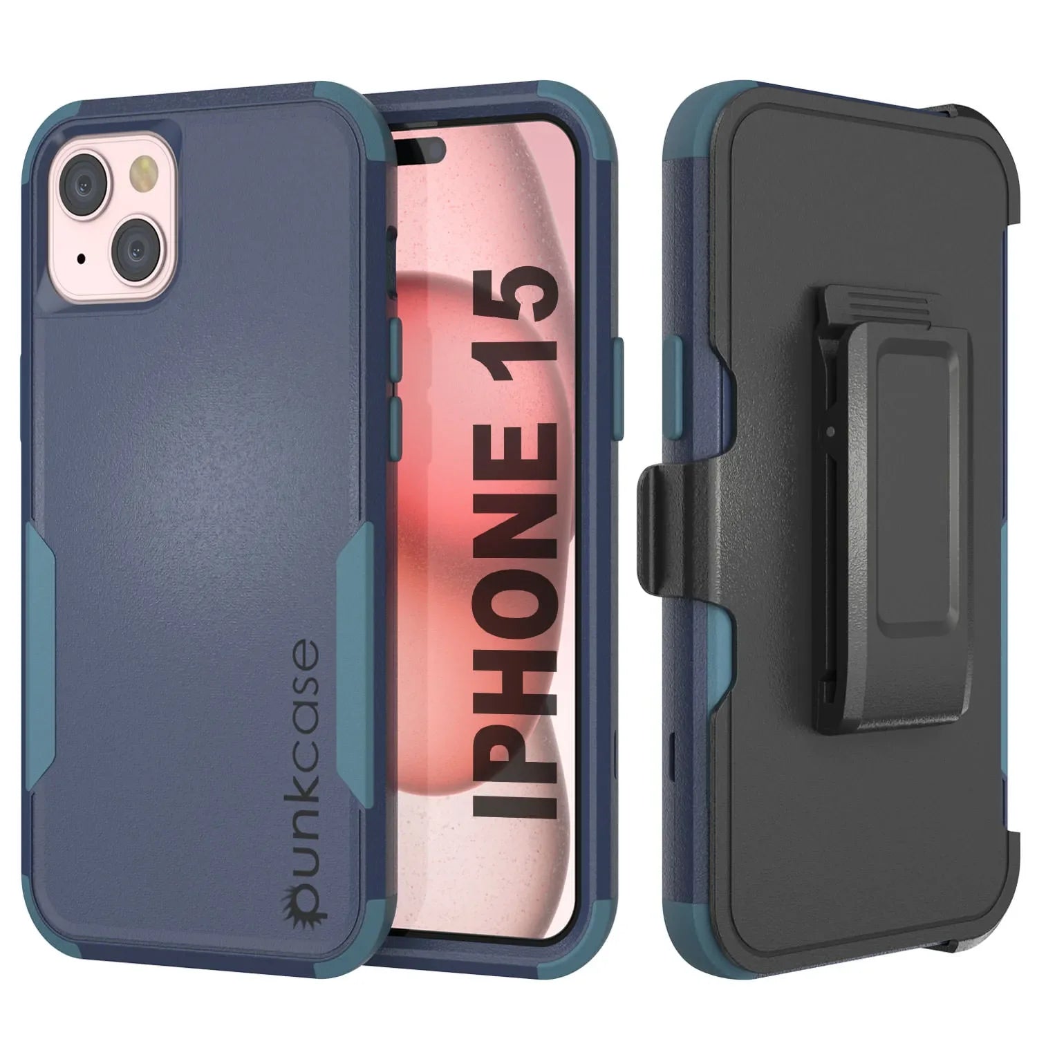 Punkcase for iPhone 15 Belt Clip Multilayer Holster Case [Patron Series] [Navy Blue]