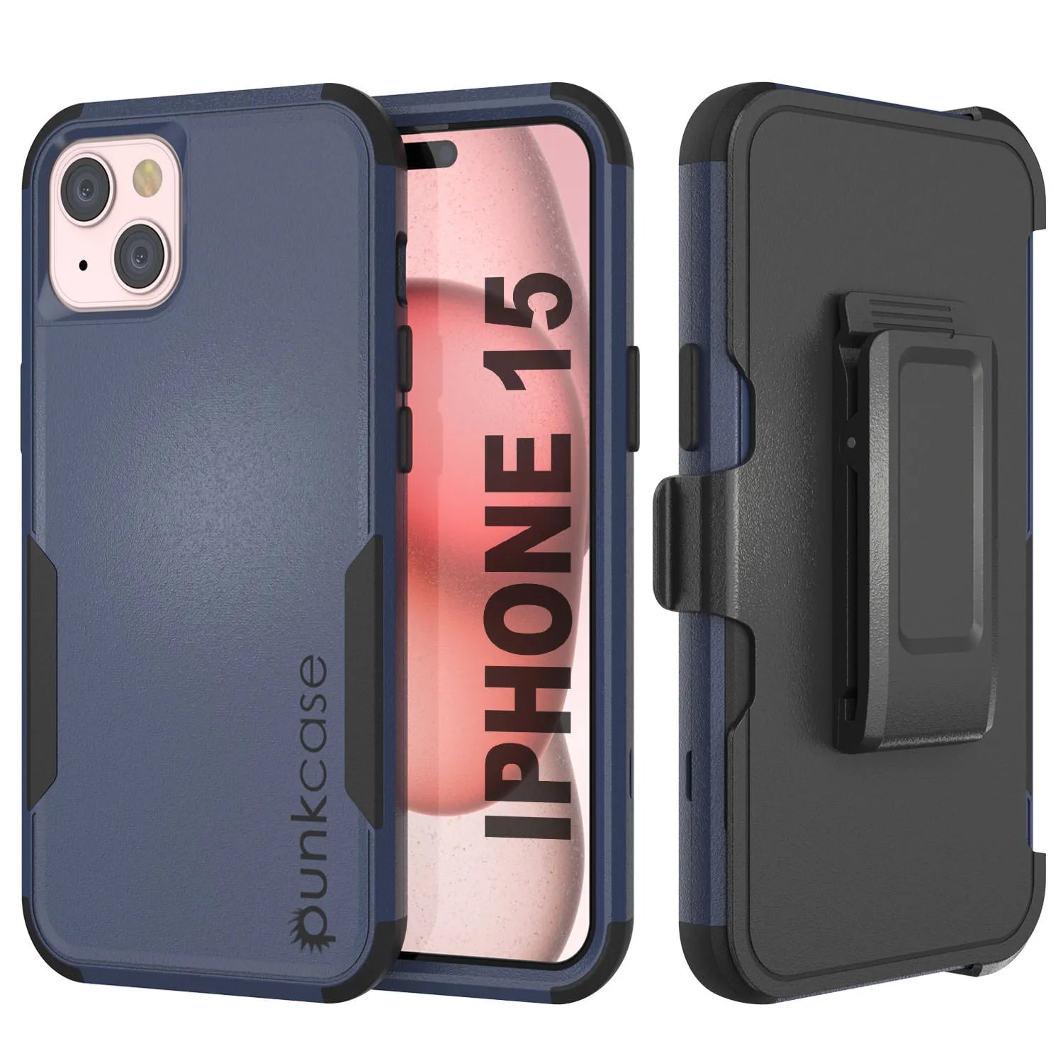 Punkcase for iPhone 15 Belt Clip Multilayer Holster Case [Patron Series] [Navy Black]