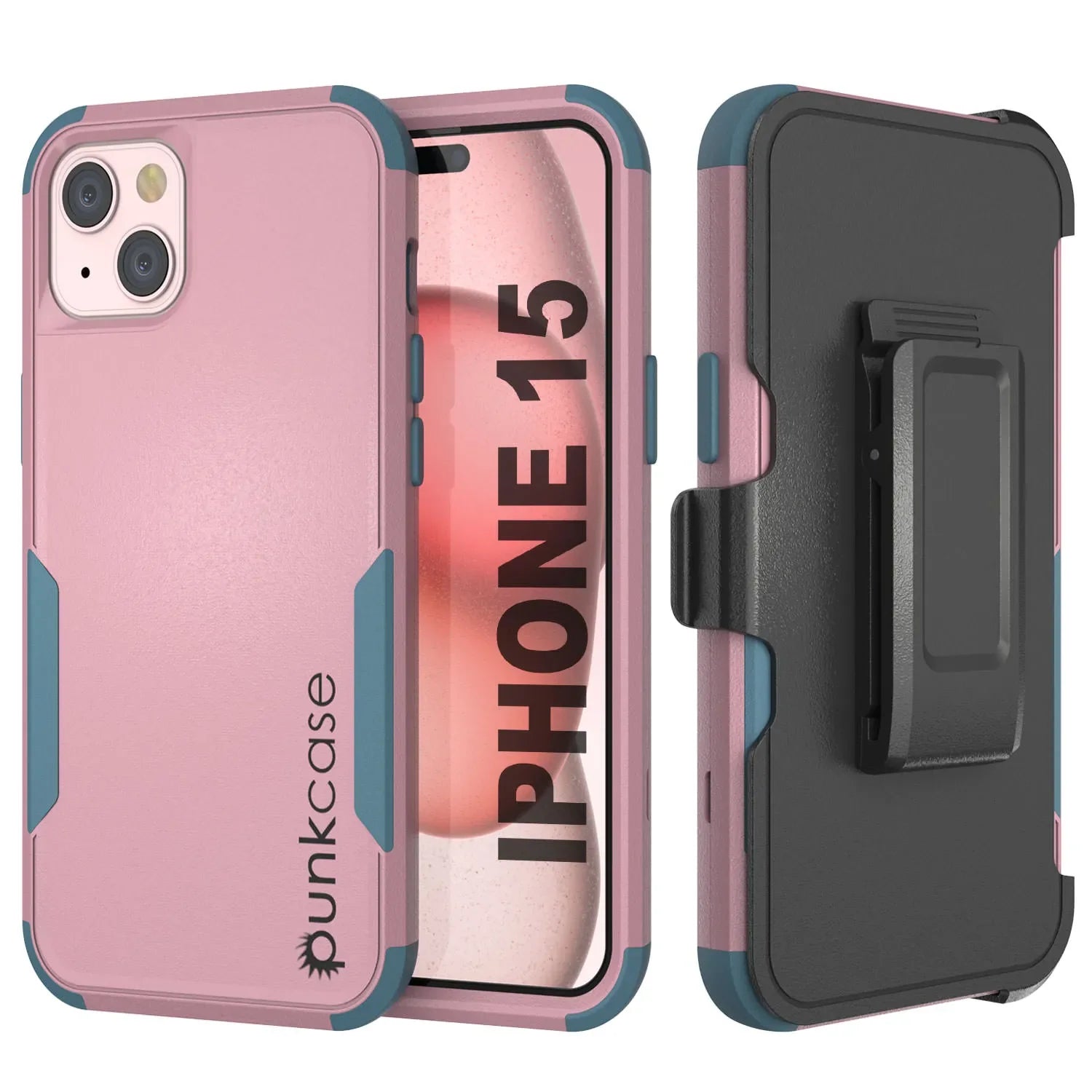 Punkcase for iPhone 15 Belt Clip Multilayer Holster Case [Patron Series] [Pink-Blue]