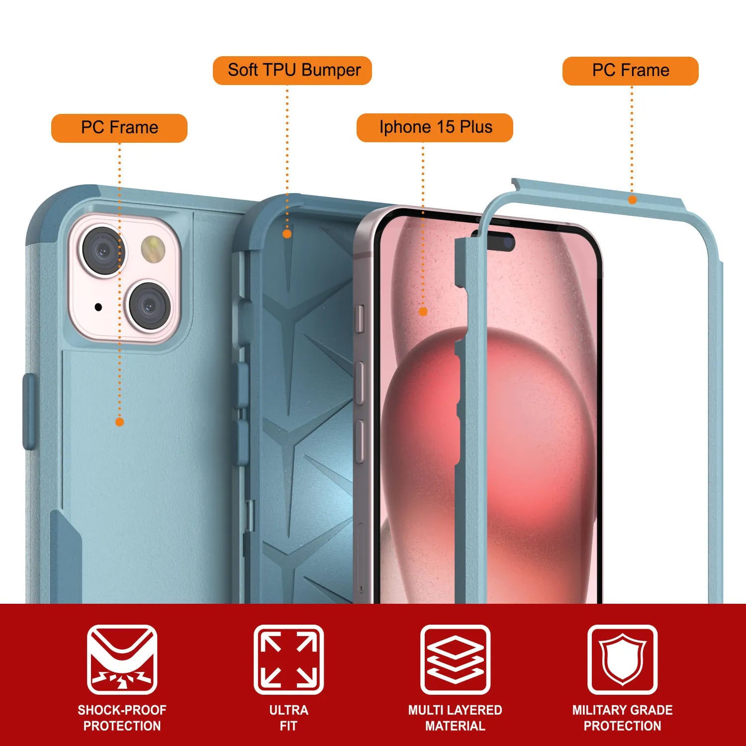 Punkcase for iPhone 15 Plus Belt Clip Multilayer Holster Case [Patron Series] [Mint]