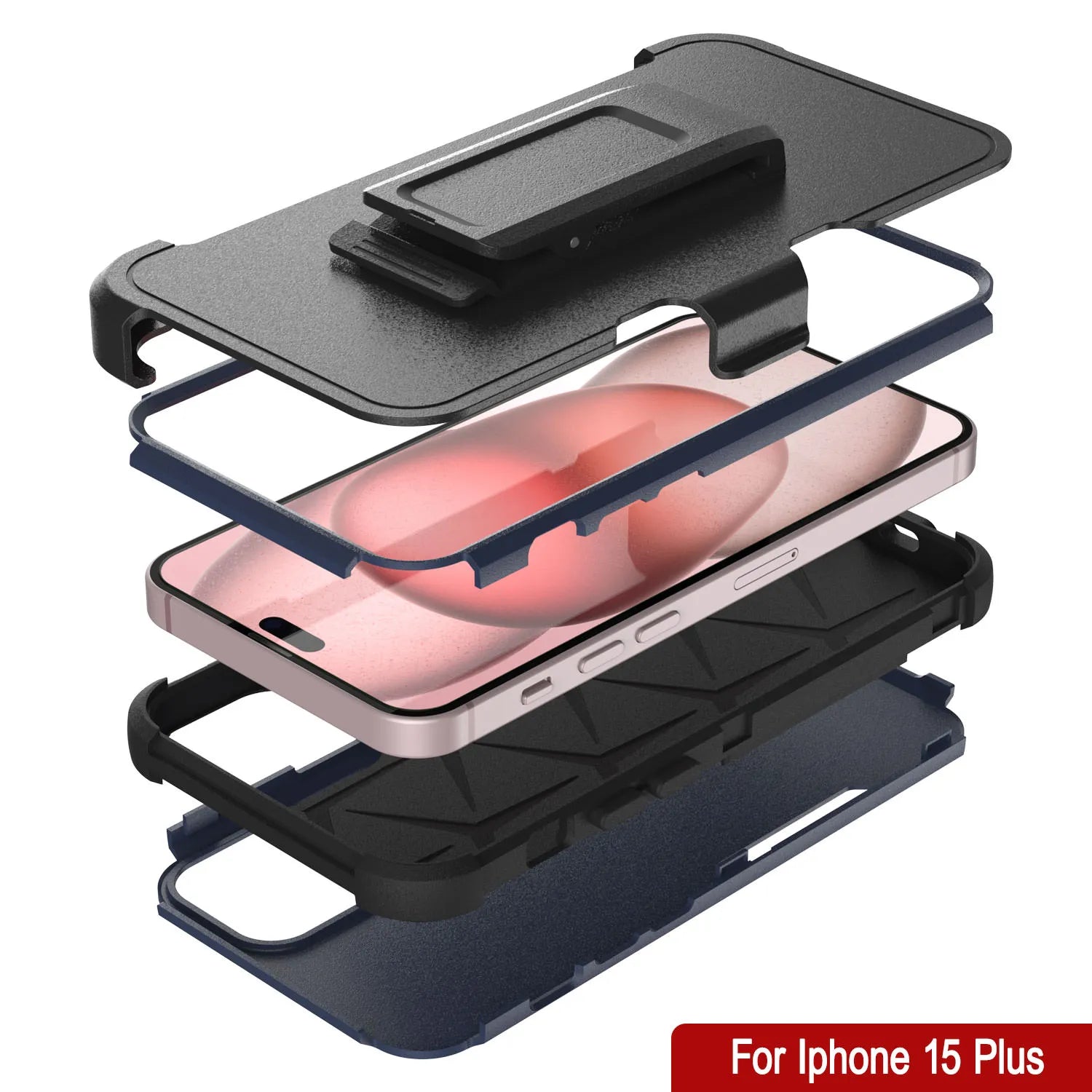 Punkcase for iPhone 15 Plus Belt Clip Multilayer Holster Case [Patron Series] [Navy Black]