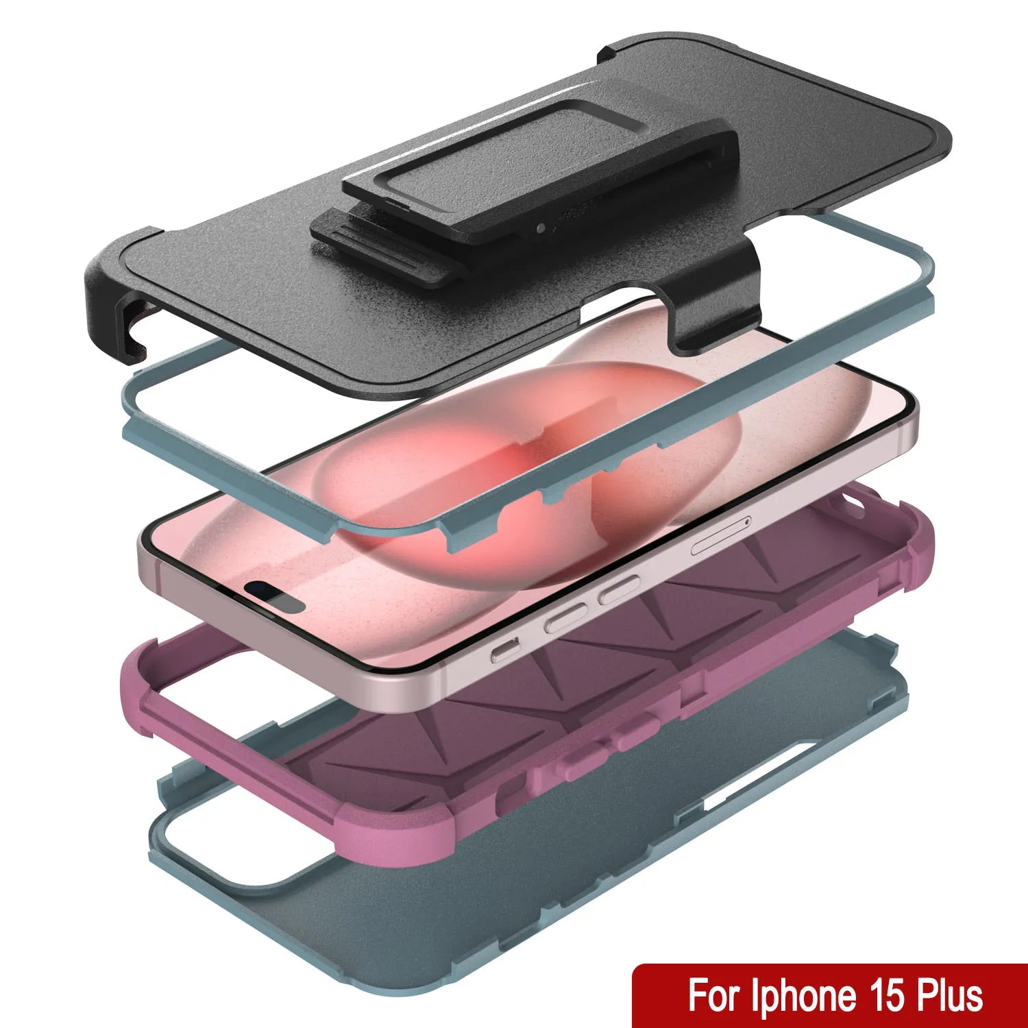 Punkcase for iPhone 15 Plus Belt Clip Multilayer Holster Case [Patron Series] [Mint-Pink]