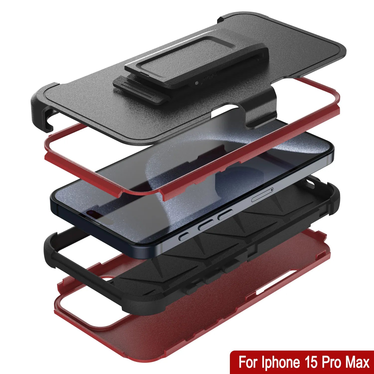 Punkcase for iPhone 15 Pro Max Belt Clip Multilayer Holster Case [Patron Series] [Red-Black]