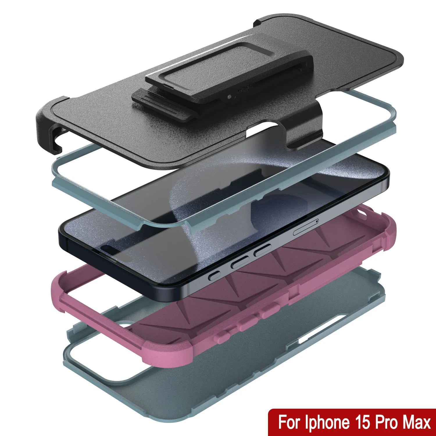 Punkcase for iPhone 15 Pro Max Belt Clip Multilayer Holster Case [Patron Series] [Mint-Pink]