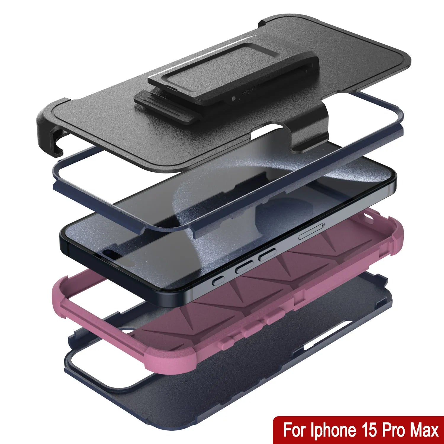 Punkcase for iPhone 15 Pro Max Belt Clip Multilayer Holster Case [Patron Series] [Navy Pink]