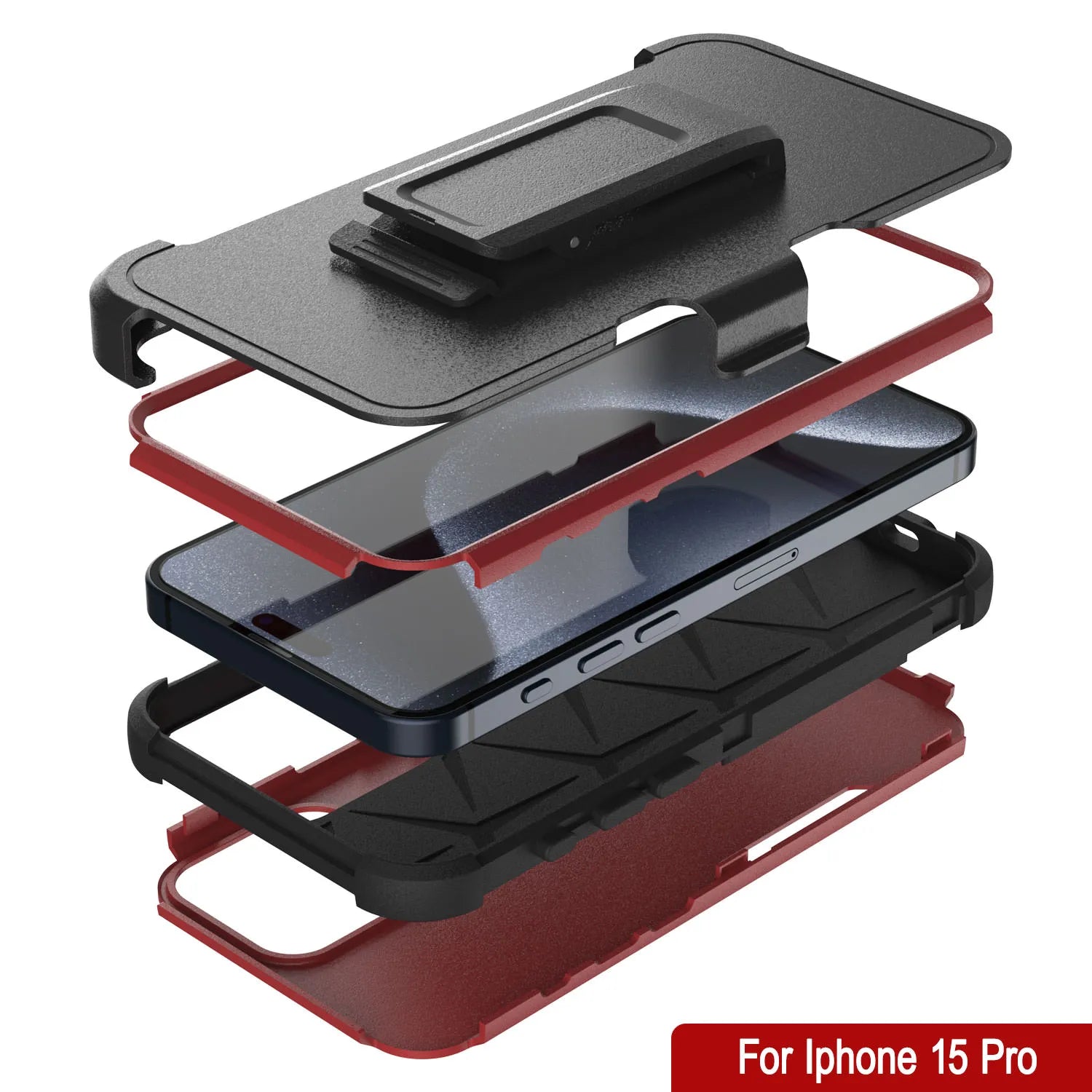 Punkcase for iPhone 15 Pro Belt Clip Multilayer Holster Case [Patron Series] [Red-Black]