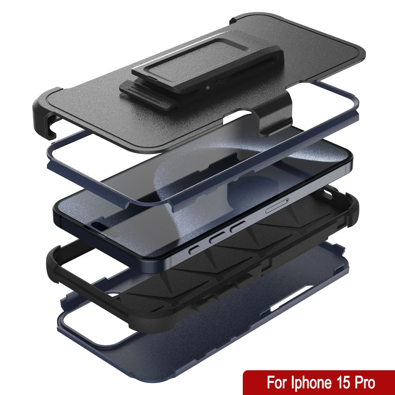 Punkcase for iPhone 15 Pro Belt Clip Multilayer Holster Case [Patron Series] [Navy Black]
