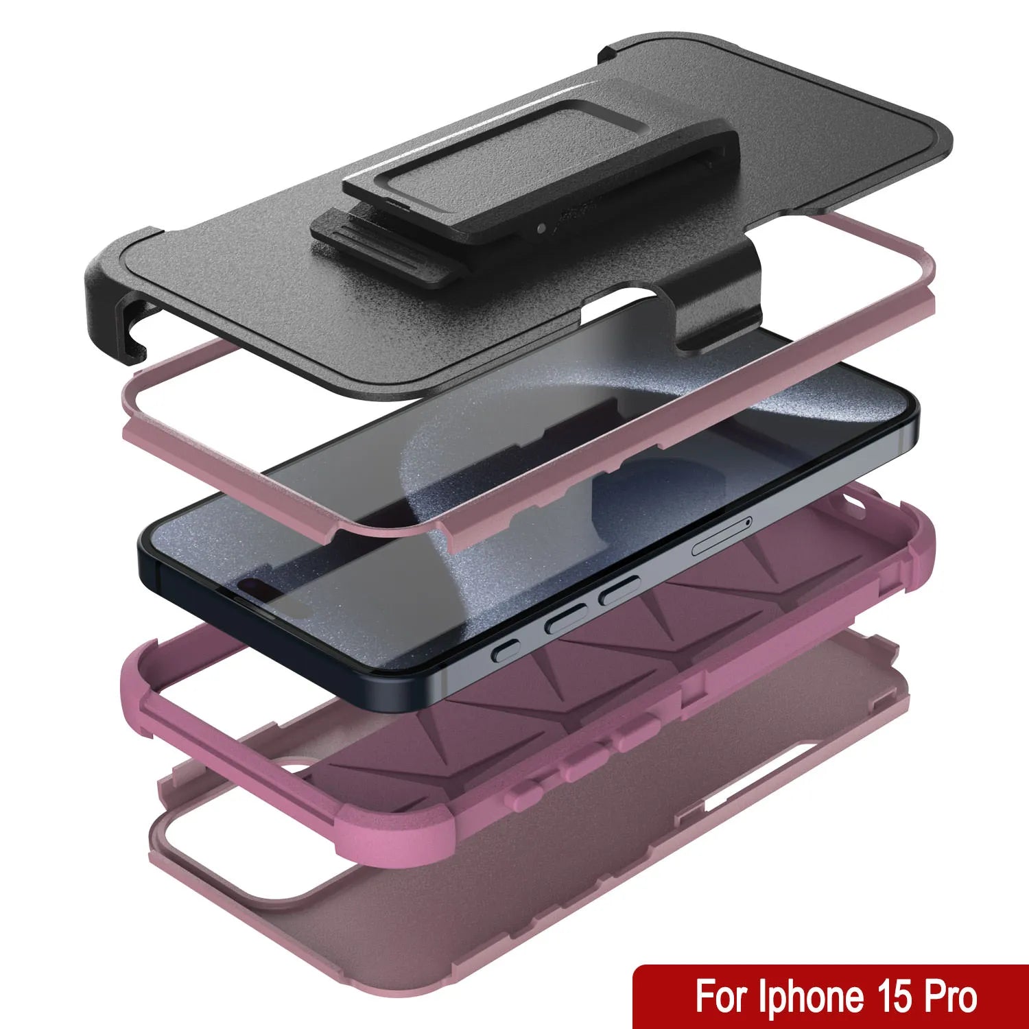 Punkcase for iPhone 15 Pro Belt Clip Multilayer Holster Case [Patron Series] [Pink]