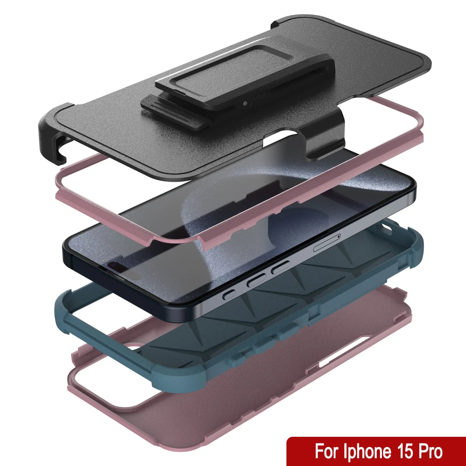 Punkcase for iPhone 15 Pro Belt Clip Multilayer Holster Case [Patron Series] [Pink-Blue]