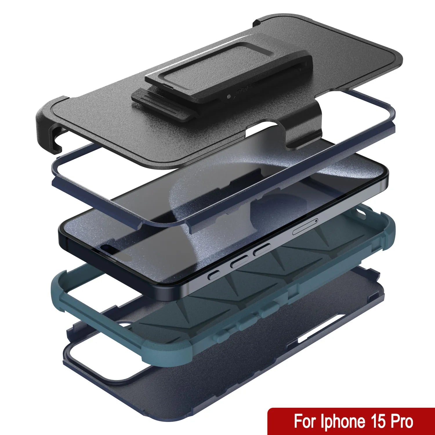 Punkcase for iPhone 15 Pro Belt Clip Multilayer Holster Case [Patron Series] [Navy Blue]