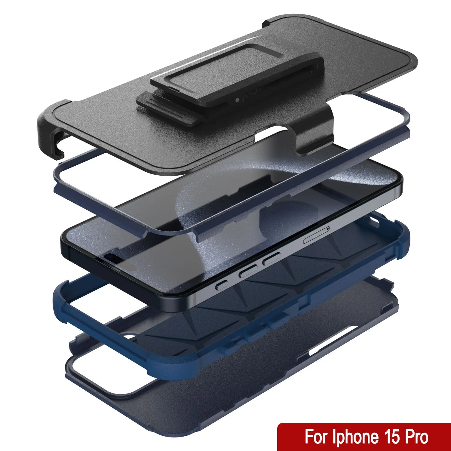 Punkcase for iPhone 15 Pro Belt Clip Multilayer Holster Case [Patron Series] [Navy]