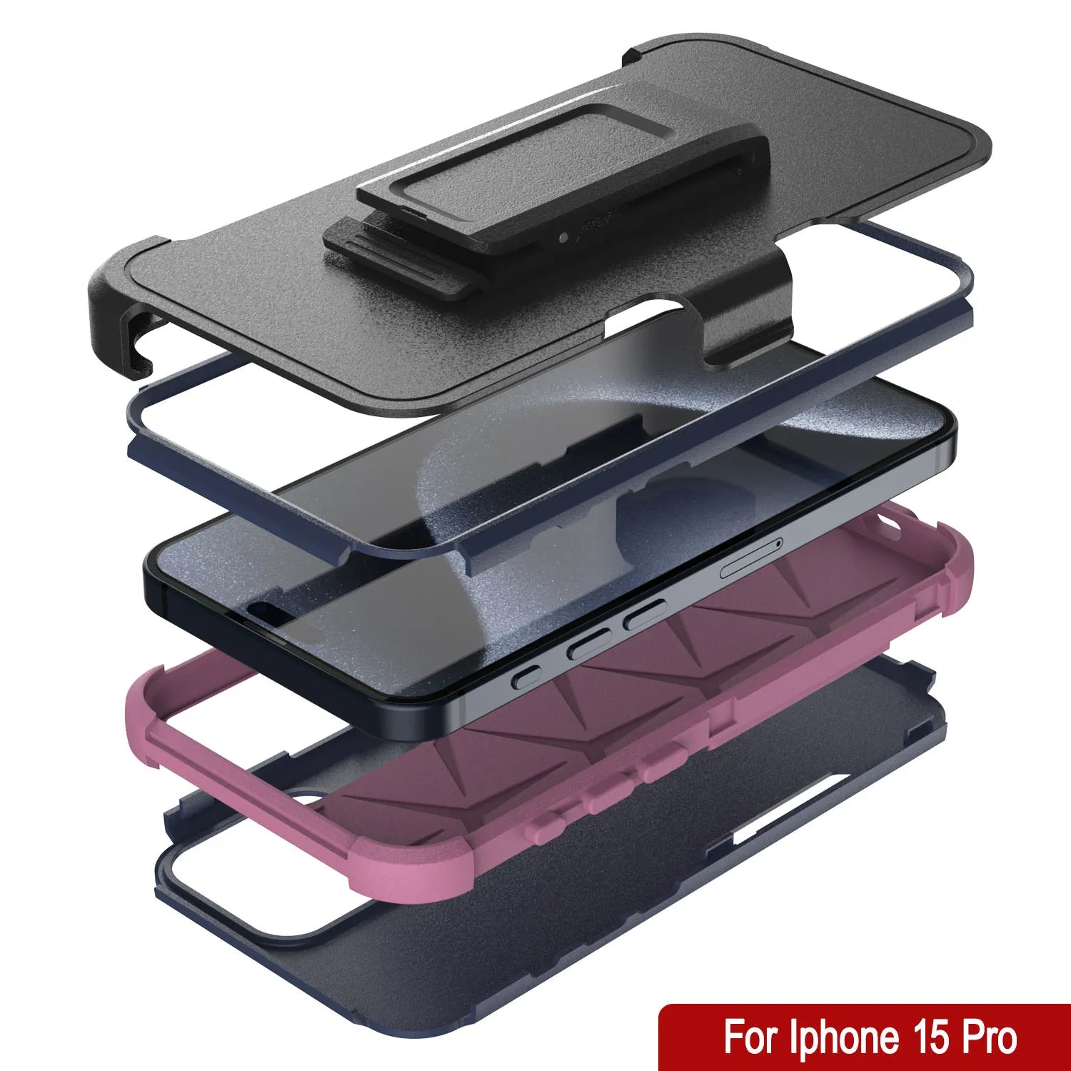 Punkcase for iPhone 15 Pro Belt Clip Multilayer Holster Case [Patron Series] [Navy Pink]