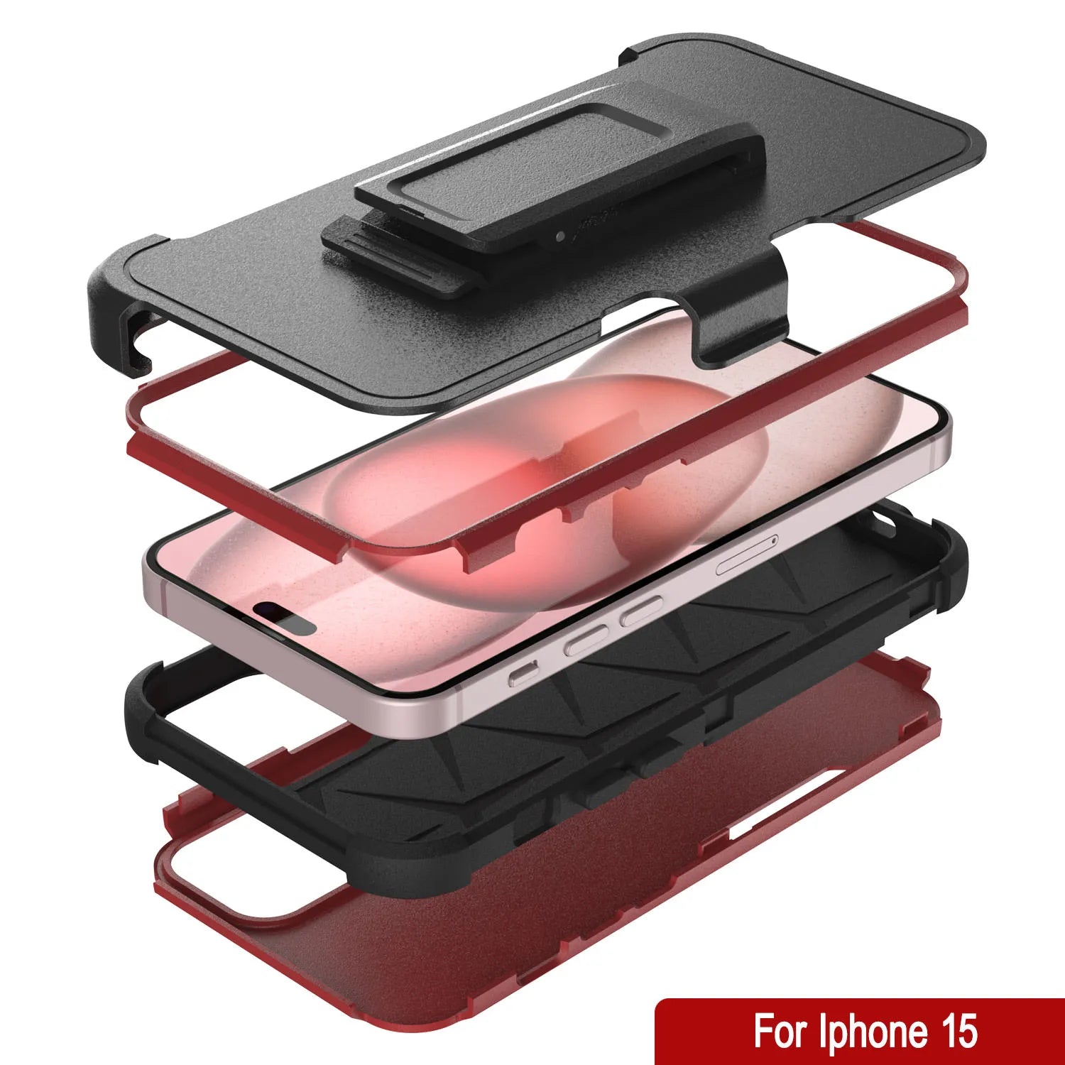 Punkcase for iPhone 15 Belt Clip Multilayer Holster Case [Patron Series] [Red-Black]