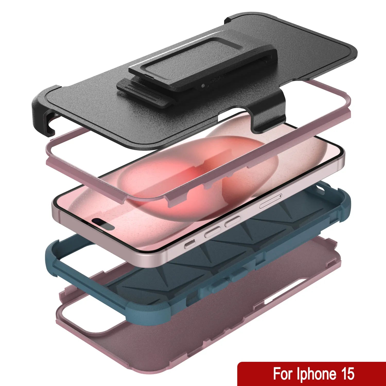 Punkcase for iPhone 15 Belt Clip Multilayer Holster Case [Patron Series] [Pink-Blue]