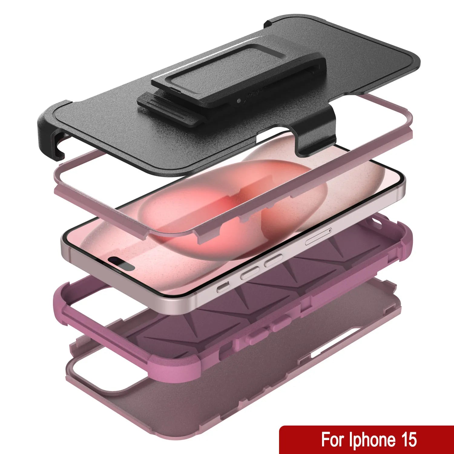 Punkcase for iPhone 15 Belt Clip Multilayer Holster Case [Patron Series] [Pink]