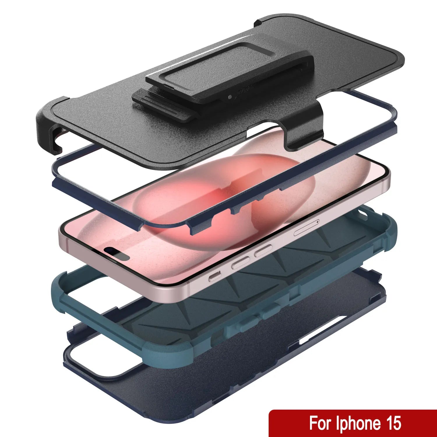 Punkcase for iPhone 15 Belt Clip Multilayer Holster Case [Patron Series] [Navy Blue]