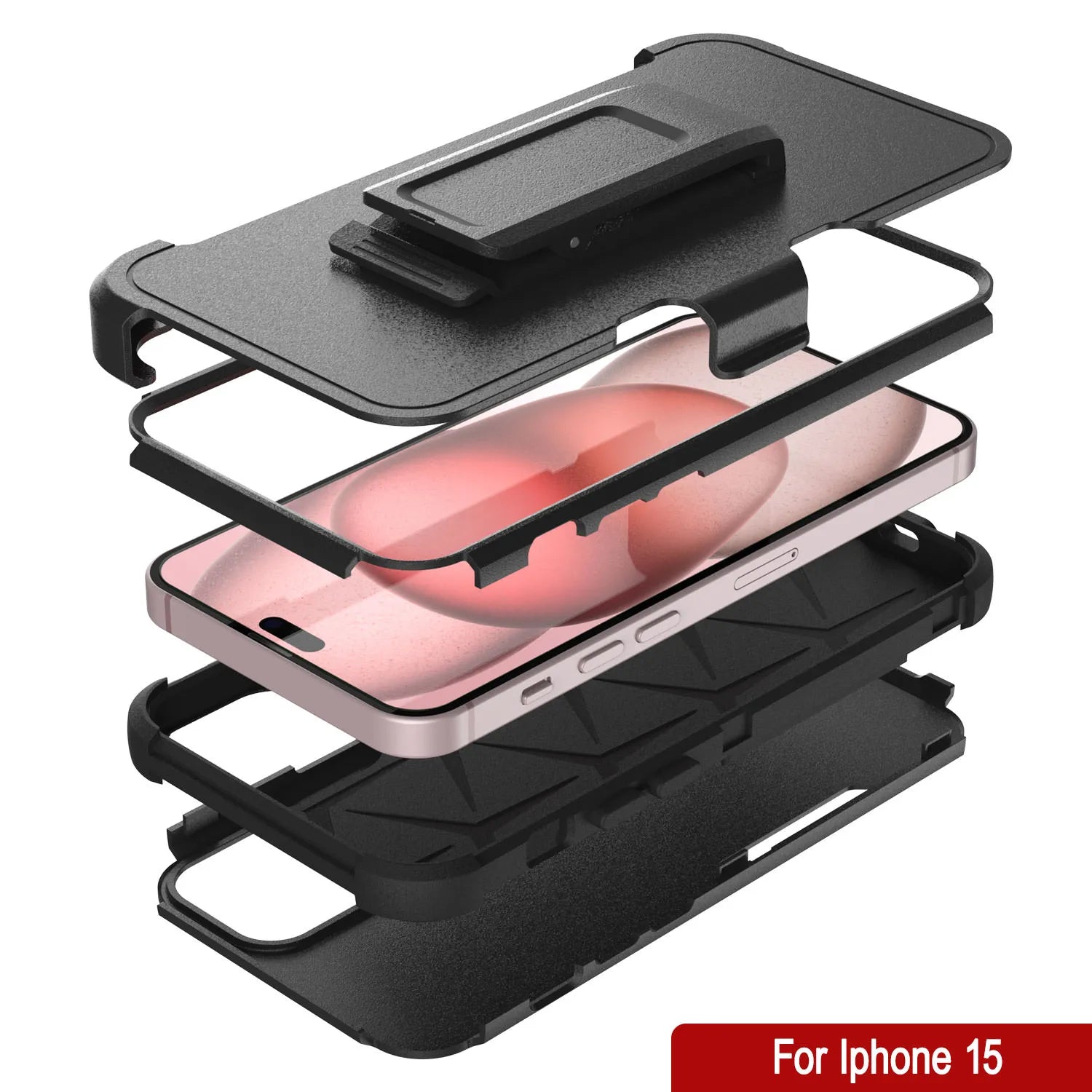 Punkcase for iPhone 15 Belt Clip Multilayer Holster Case [Patron Series] [Black]