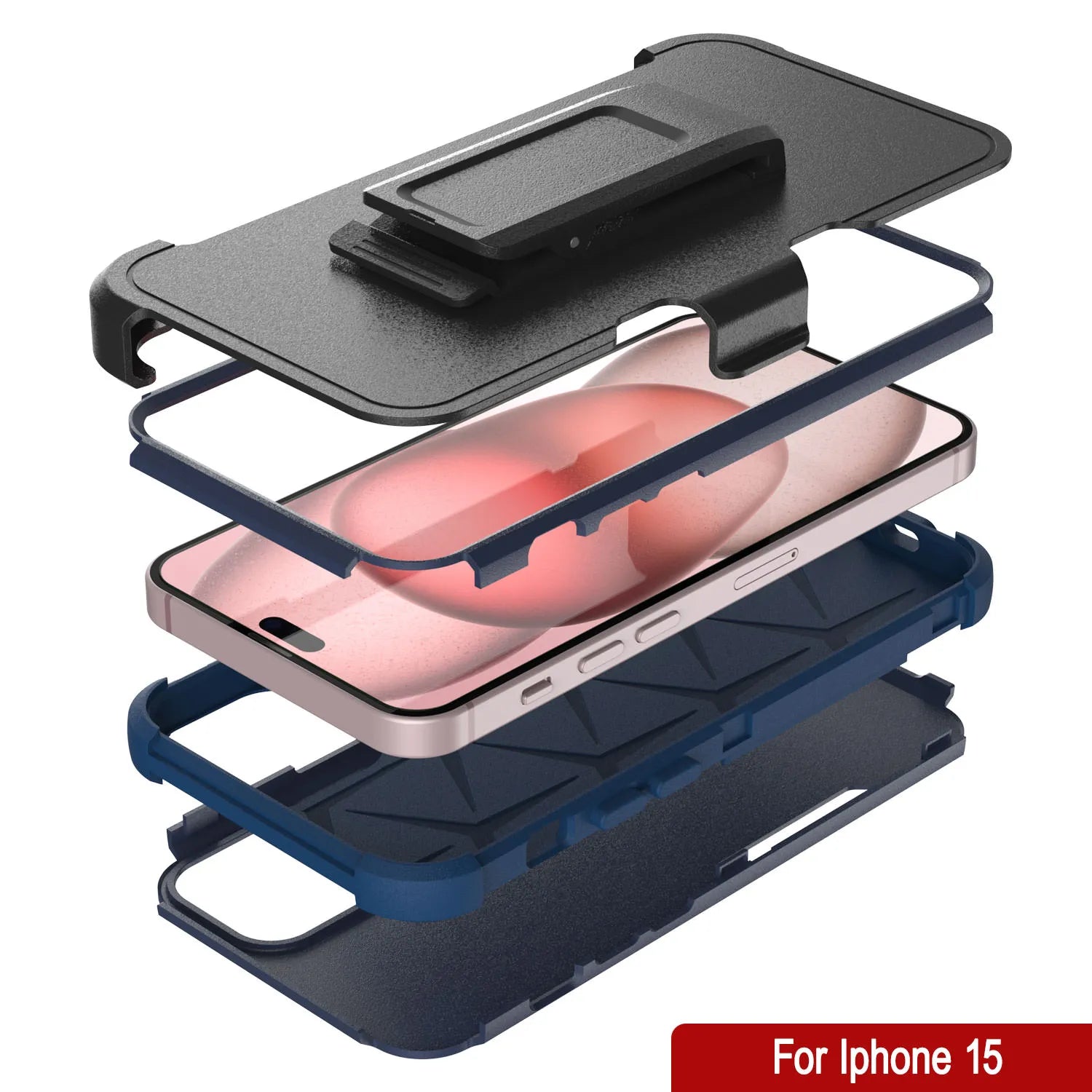 Punkcase for iPhone 15 Belt Clip Multilayer Holster Case [Patron Series] [Navy]