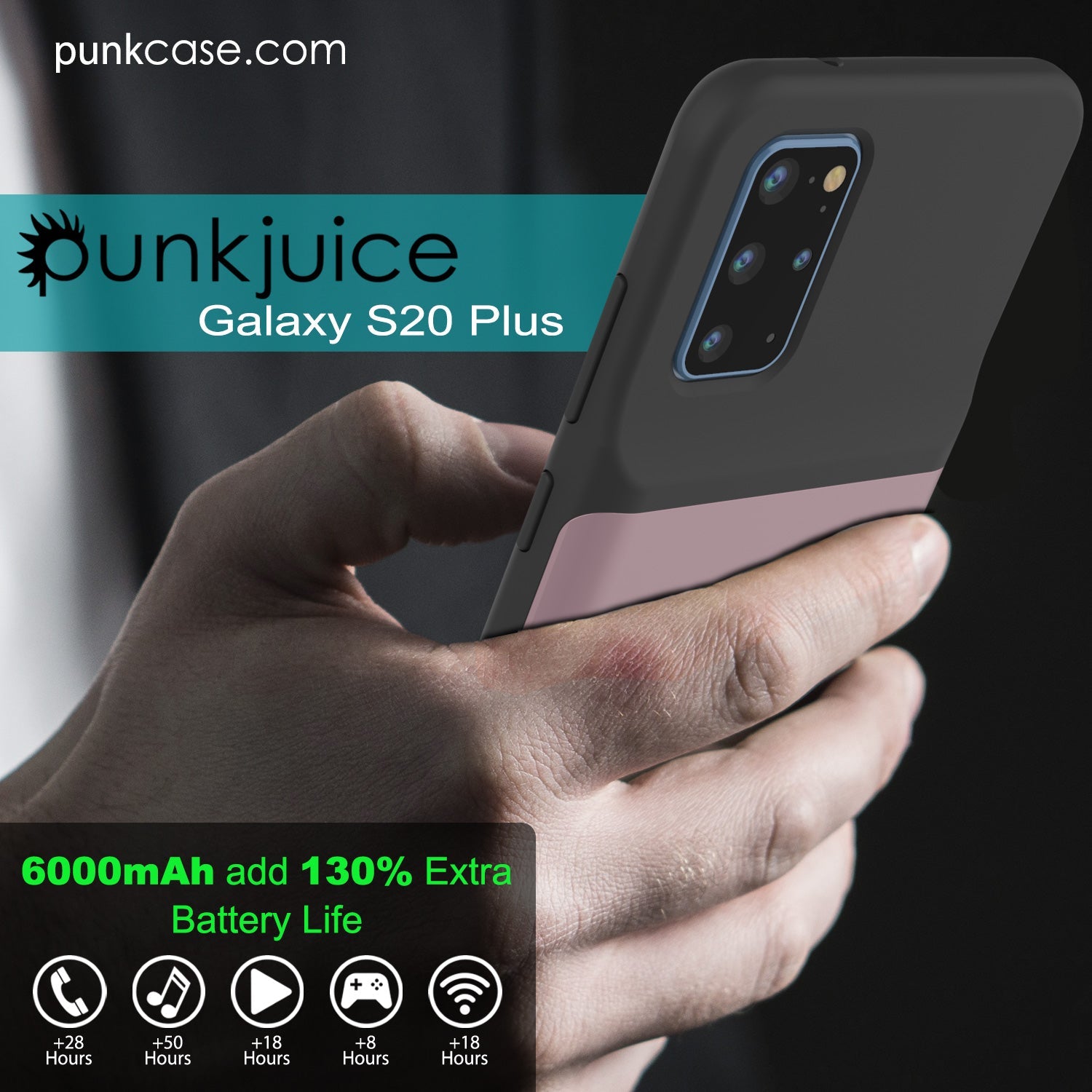 PunkJuice S20+ Plus Battery Case Rose - Fast Charging Power Juice Bank with 6000mAh