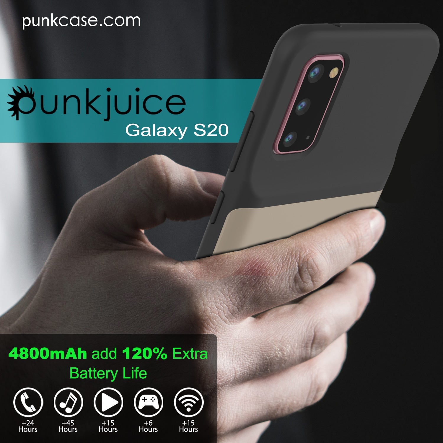 PunkJuice S20 Battery Case Gold - Fast Charging Power Juice Bank with 4800mAh