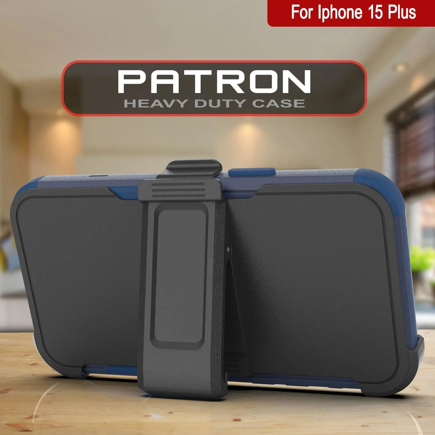Punkcase for iPhone 15 Plus Belt Clip Multilayer Holster Case [Patron Series] [Navy]