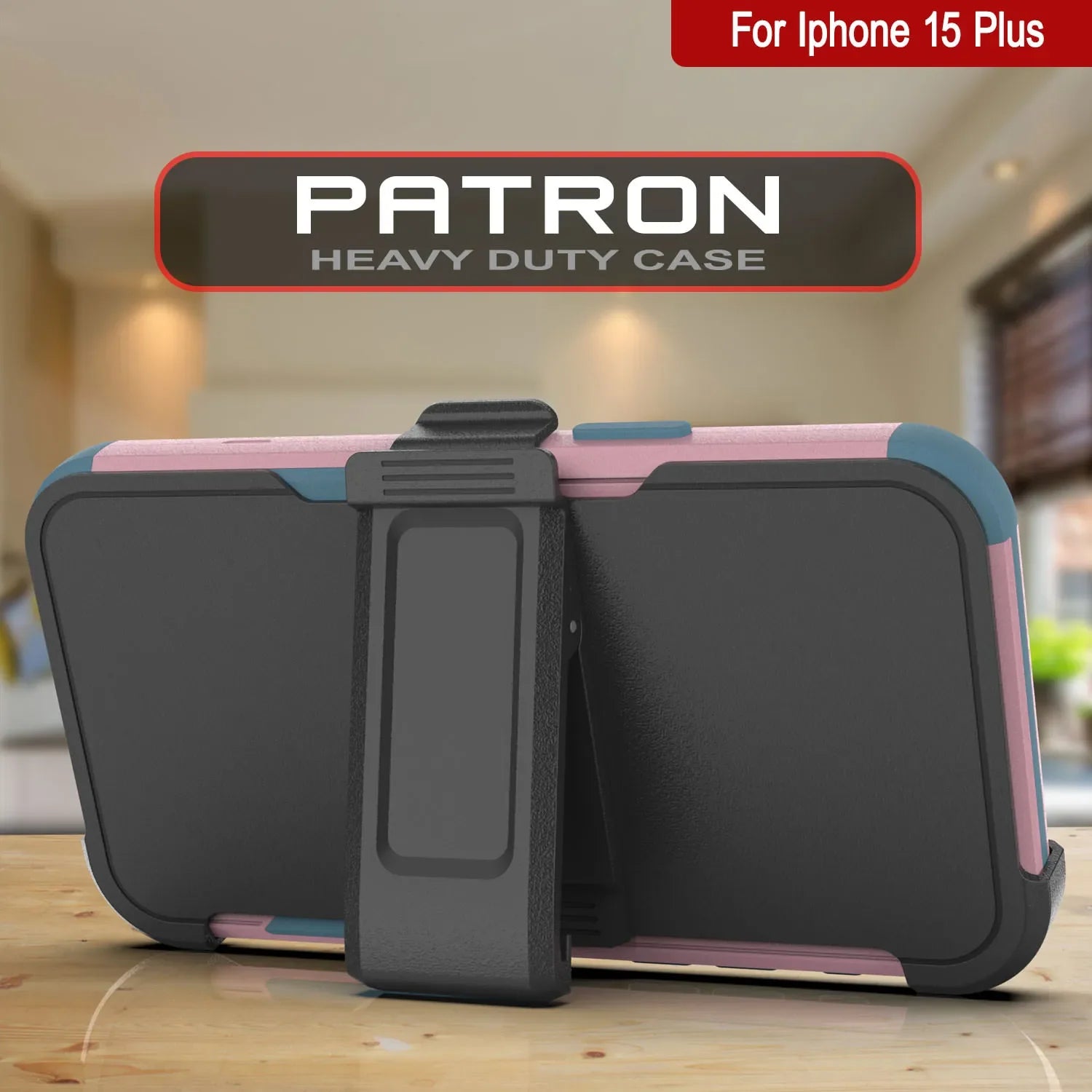 Punkcase for iPhone 15 Plus Belt Clip Multilayer Holster Case [Patron Series] [Pink-Blue]
