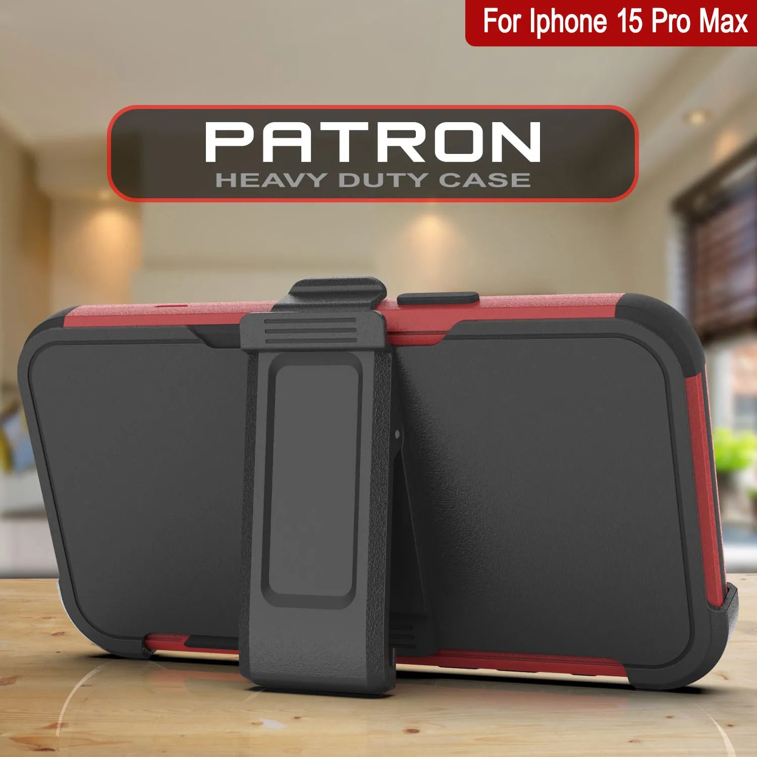 Punkcase for iPhone 15 Pro Max Belt Clip Multilayer Holster Case [Patron Series] [Red-Black]