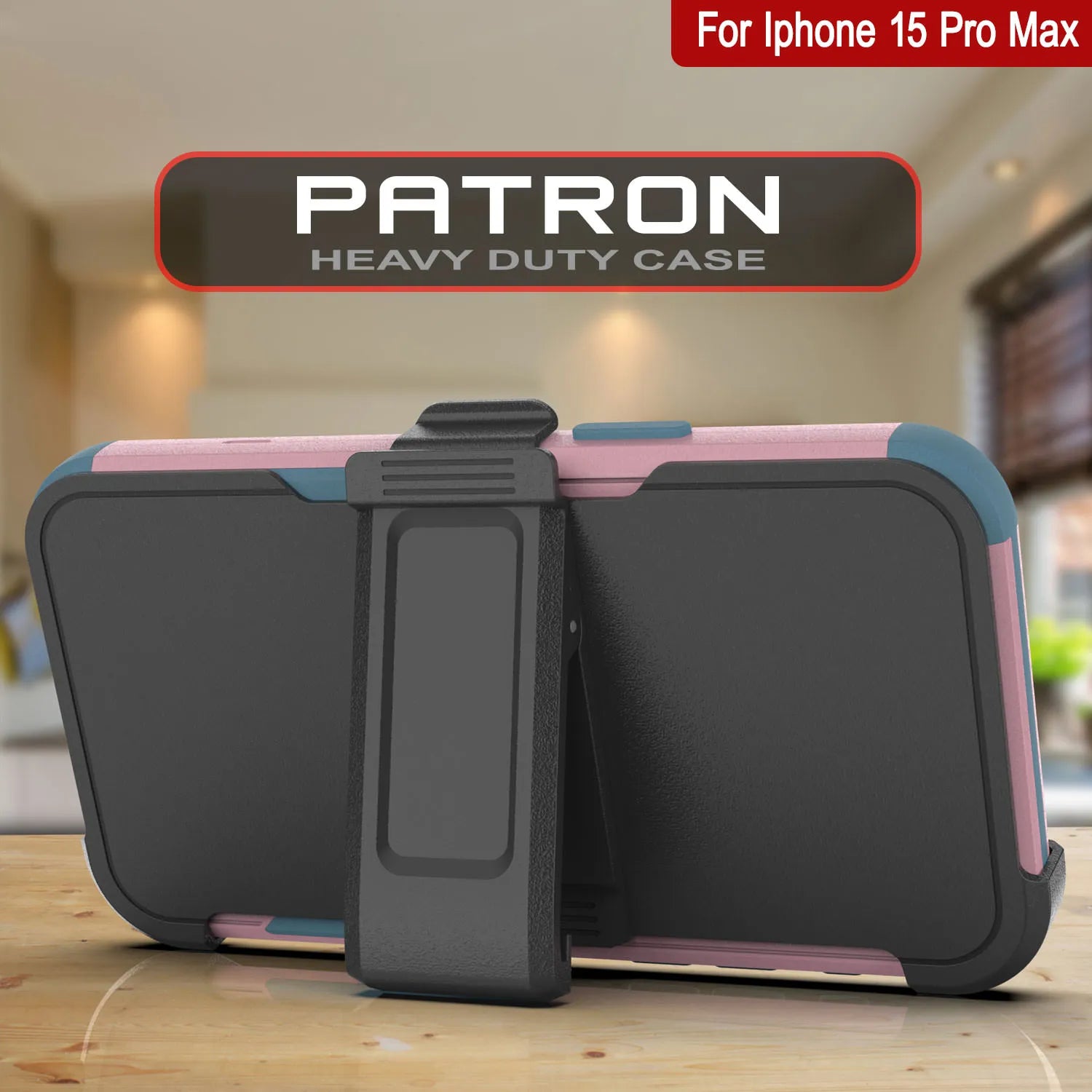 Punkcase for iPhone 15 Pro Max Belt Clip Multilayer Holster Case [Patron Series] [Pink-Blue]