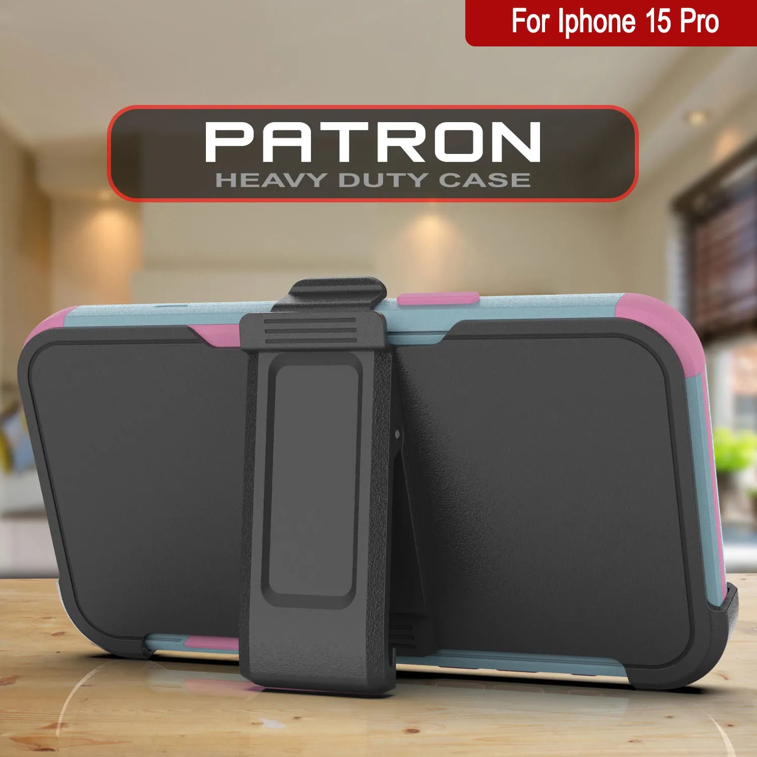 Punkcase for iPhone 15 Pro Belt Clip Multilayer Holster Case [Patron Series] [Mint-Pink]