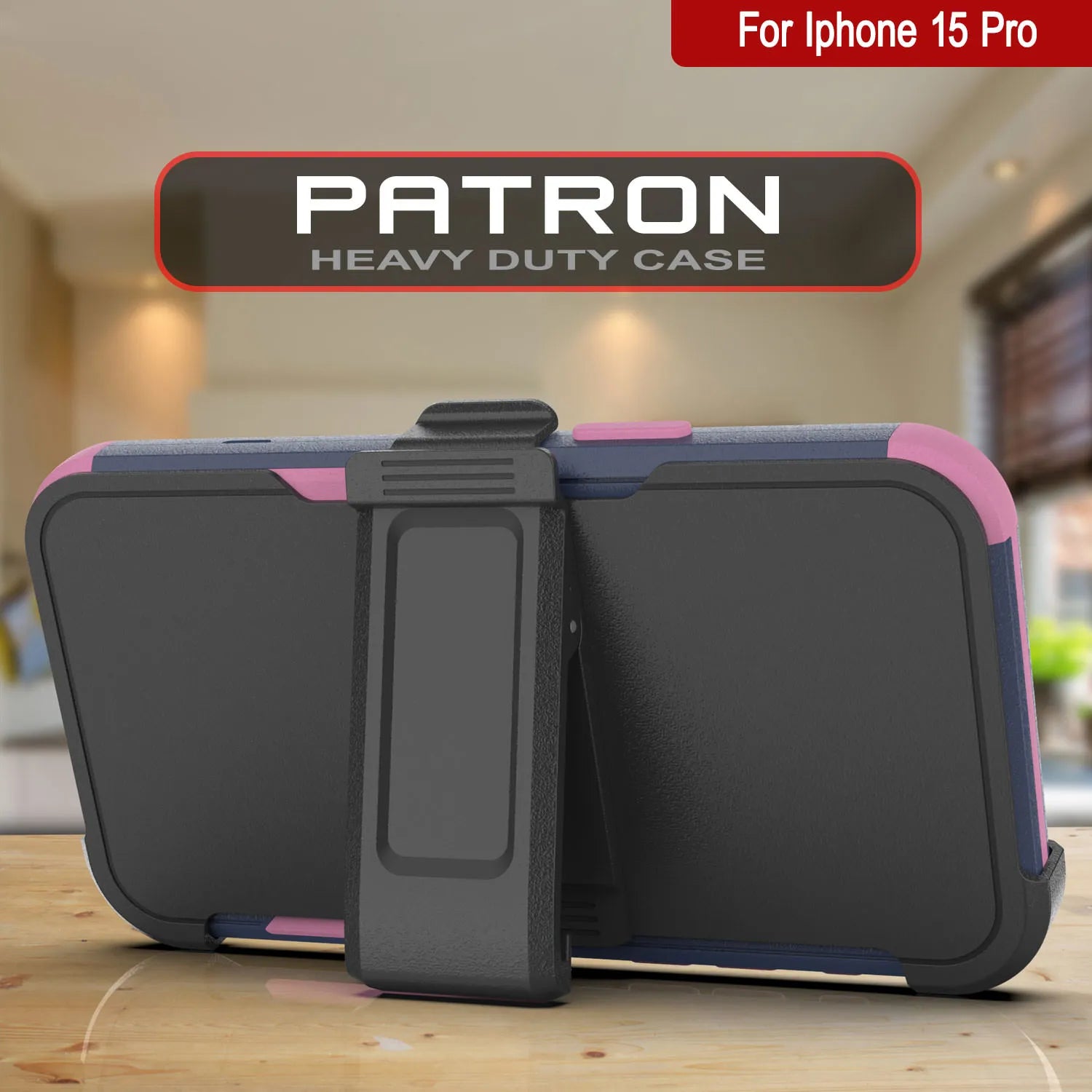 Punkcase for iPhone 15 Pro Belt Clip Multilayer Holster Case [Patron Series] [Navy Pink]