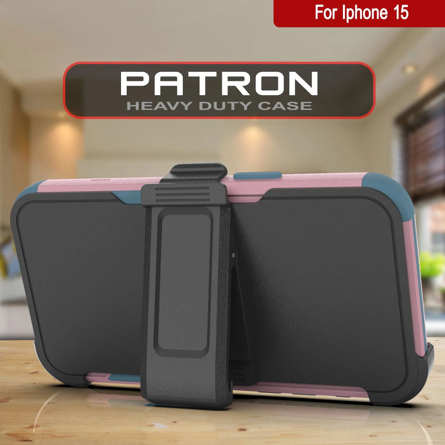 Punkcase for iPhone 15 Belt Clip Multilayer Holster Case [Patron Series] [Pink-Blue]